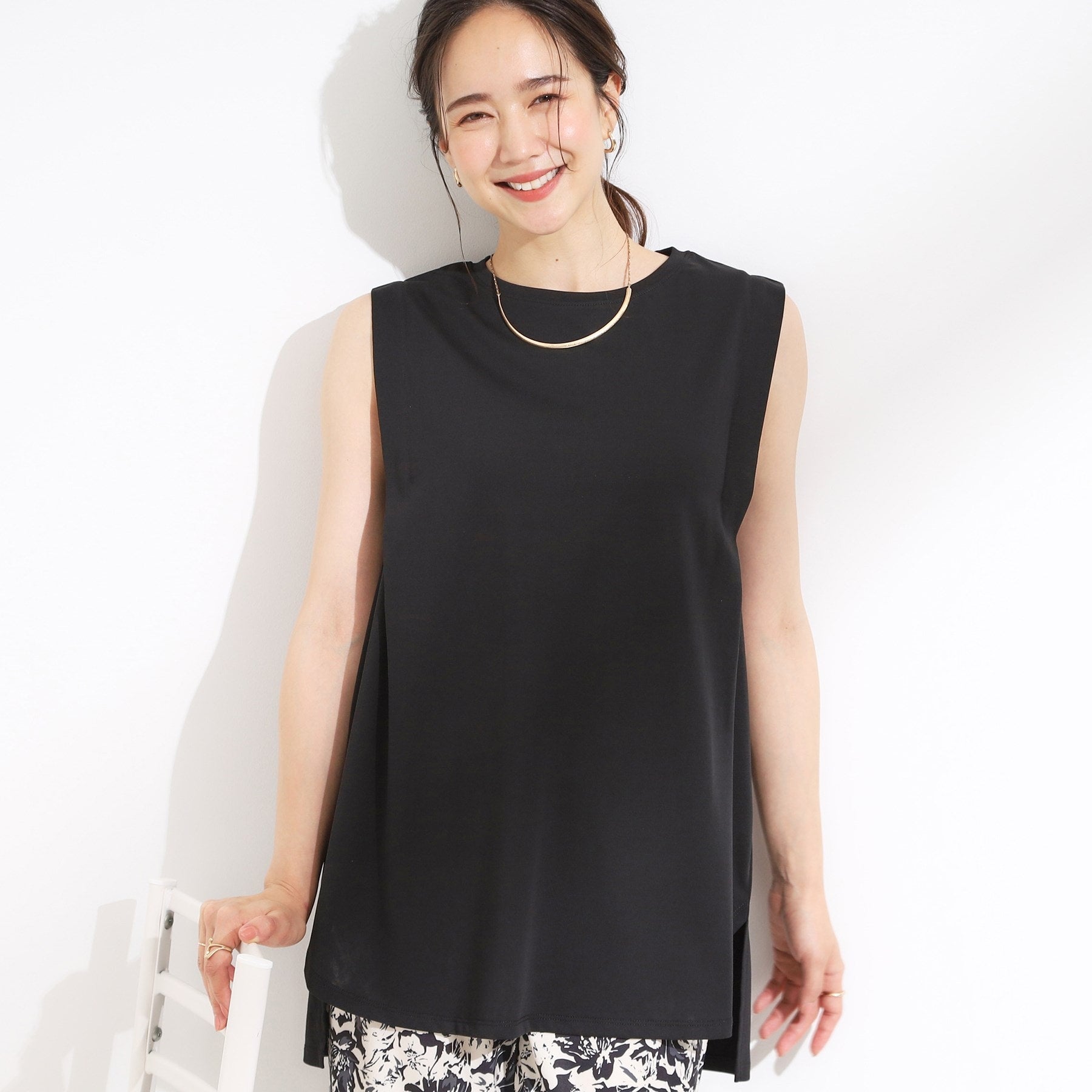 キューティーブロンド Cutie Blonde 【SHOO ICE・汗染み軽減・UVカット】タックノースリーブチュニック （ブラック(019)） ブラック(019)