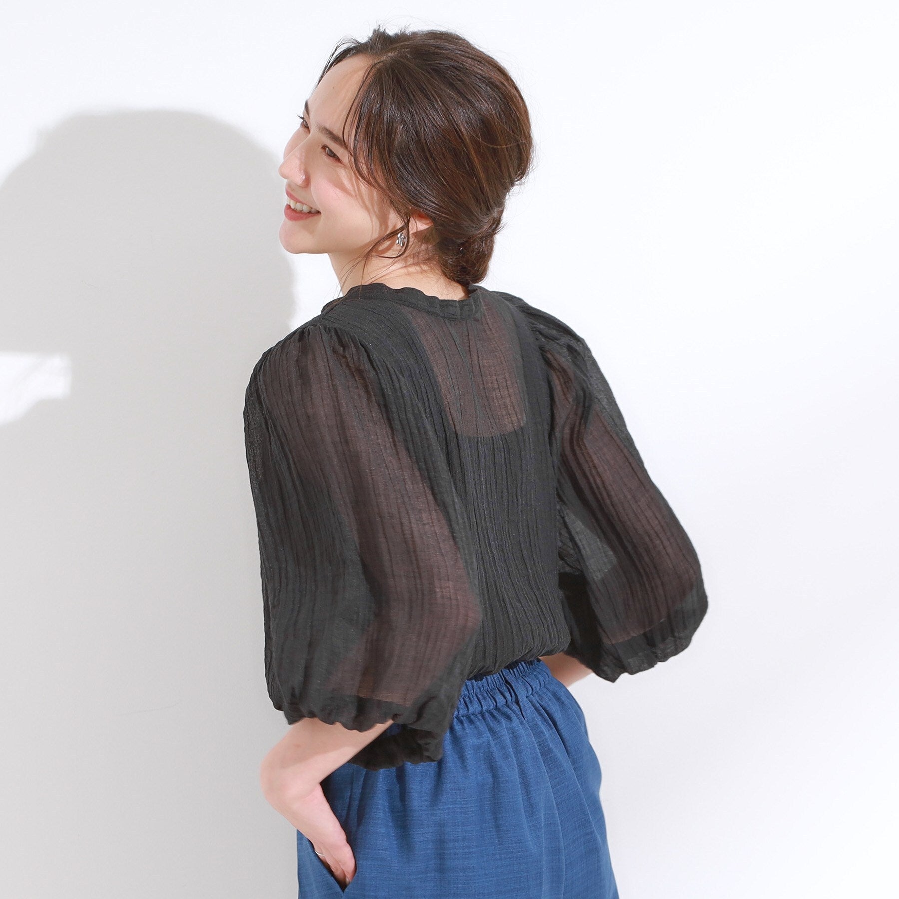 キューティーブロンド Cutie Blonde 【S-LL/前後2WAY】バルーンスリーブが華やか こなれ見えシアーブラウス （ライトイエロー(030)） ライトイエロー(030)