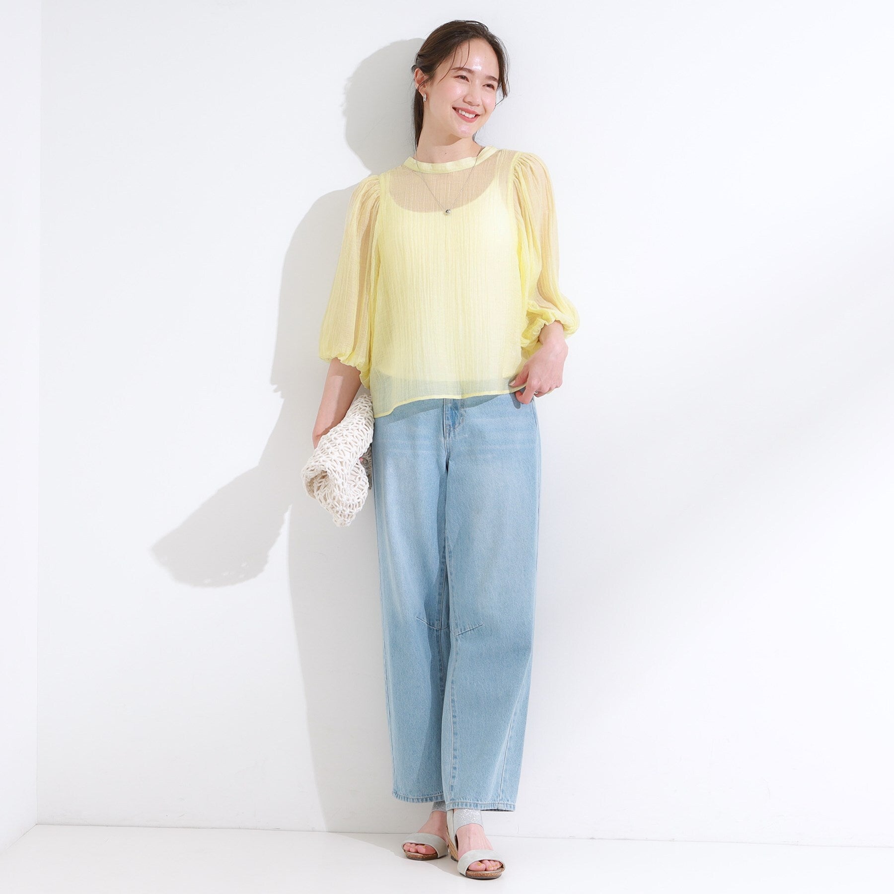 キューティーブロンド Cutie Blonde 【S-LL/前後2WAY】バルーンスリーブが華やか こなれ見えシアーブラウス （ライトイエロー(030)） ライトイエロー(030)