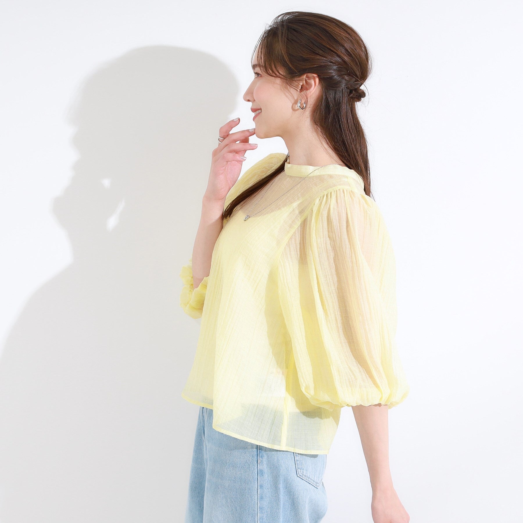 キューティーブロンド Cutie Blonde 【S-LL/前後2WAY】バルーンスリーブが華やか こなれ見えシアーブラウス （ライトイエロー(030)） ライトイエロー(030)