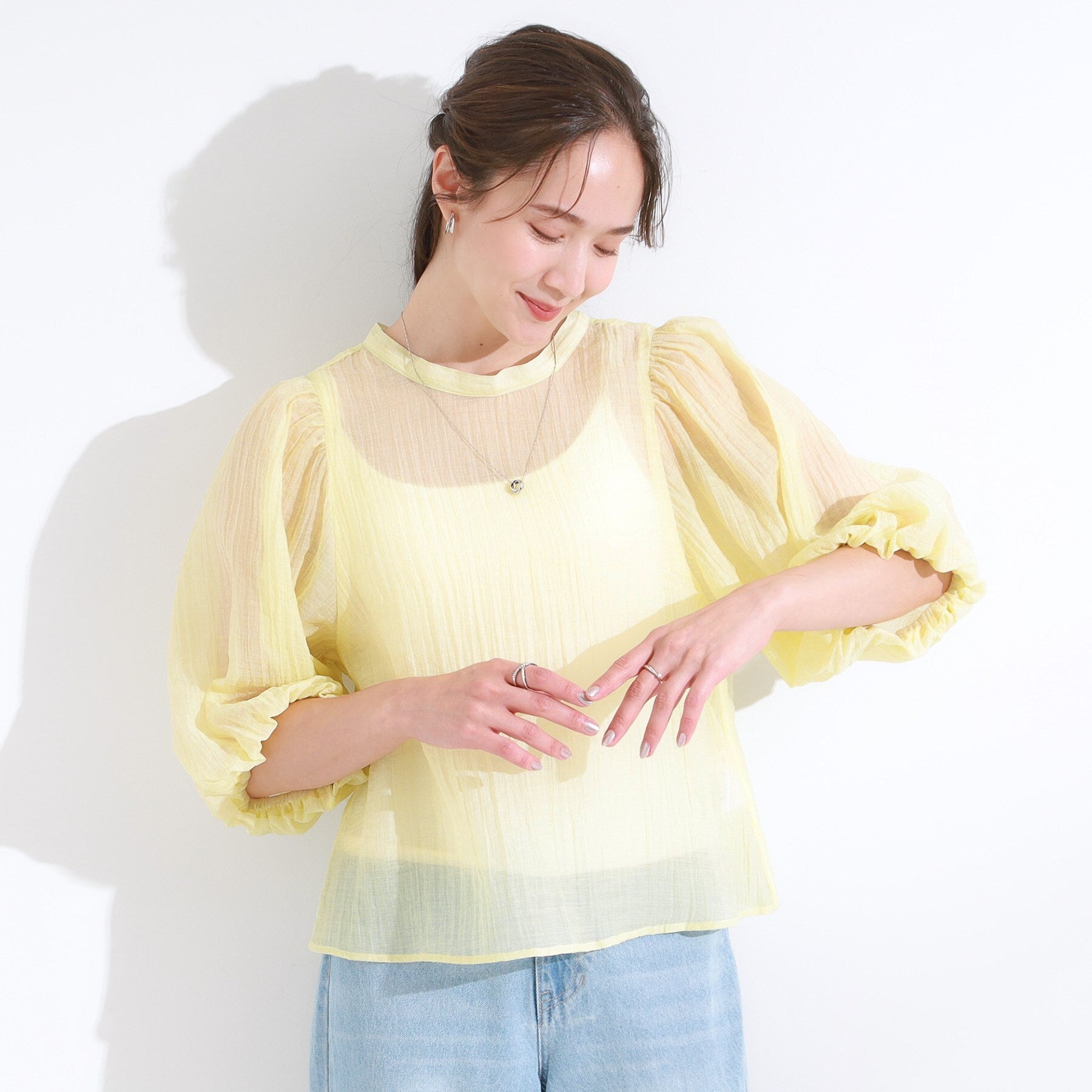 キューティーブロンド Cutie Blonde 【S-LL/前後2WAY】バルーンスリーブが華やか こなれ見えシアーブラウス （ライトイエロー(030)） ライトイエロー(030)