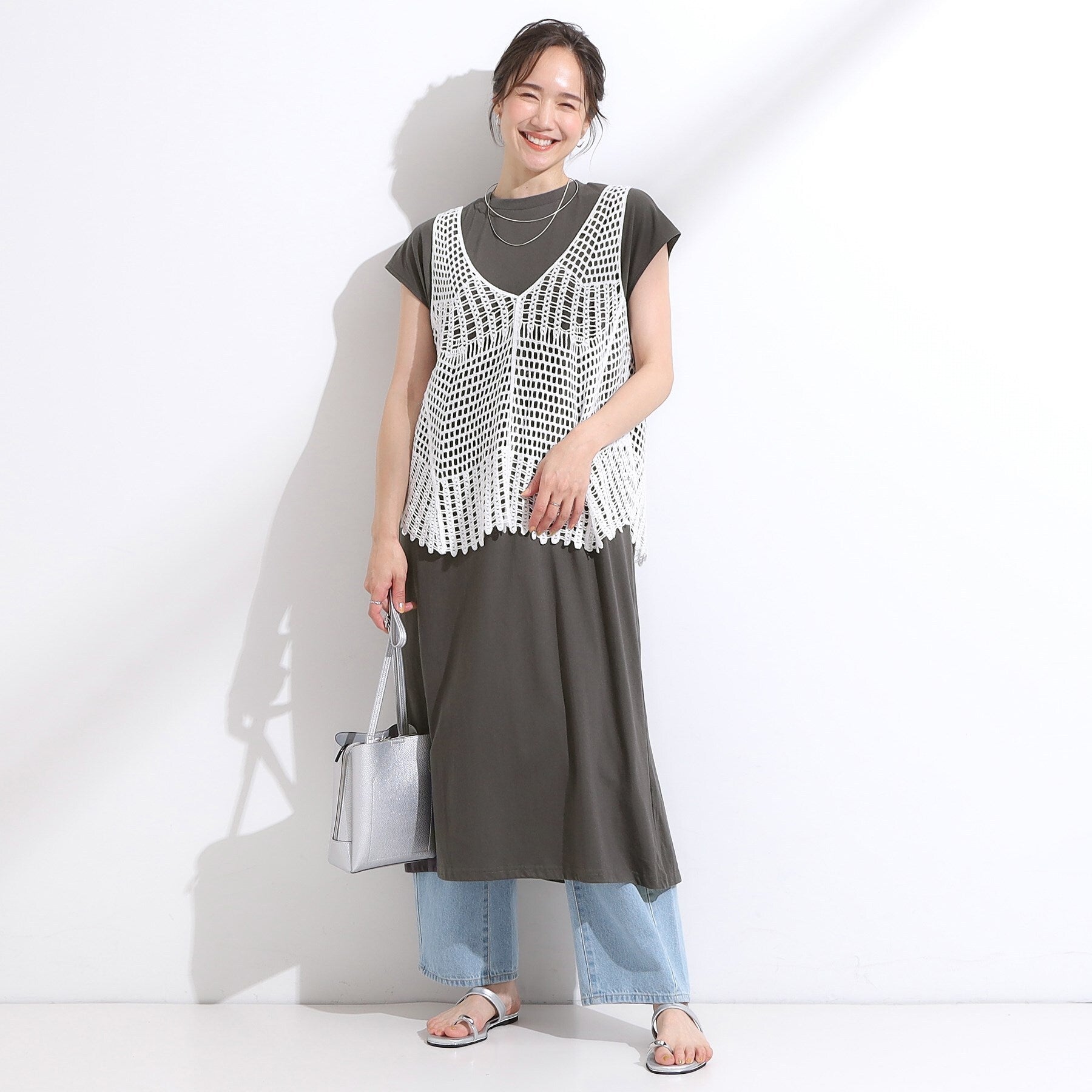 キューティーブロンド Cutie Blonde 【2点SET】クロシェ編みレースベスト＆Tシャツワンピースセット （チャコールグレー(014)） チャコールグレー(014)