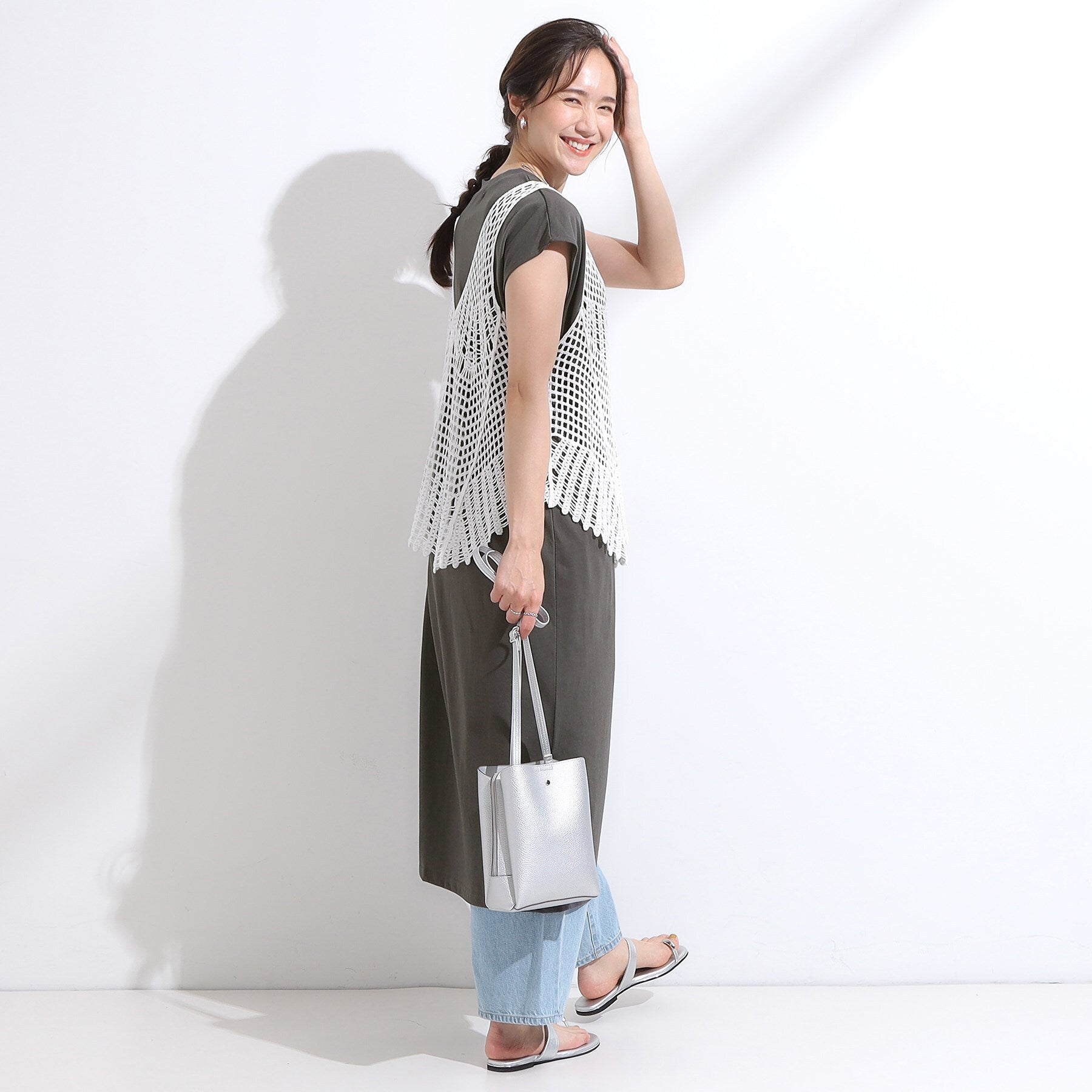 キューティーブロンド Cutie Blonde 【2点SET】クロシェ編みレースベスト＆Tシャツワンピースセット （チャコールグレー(014)） チャコールグレー(014)