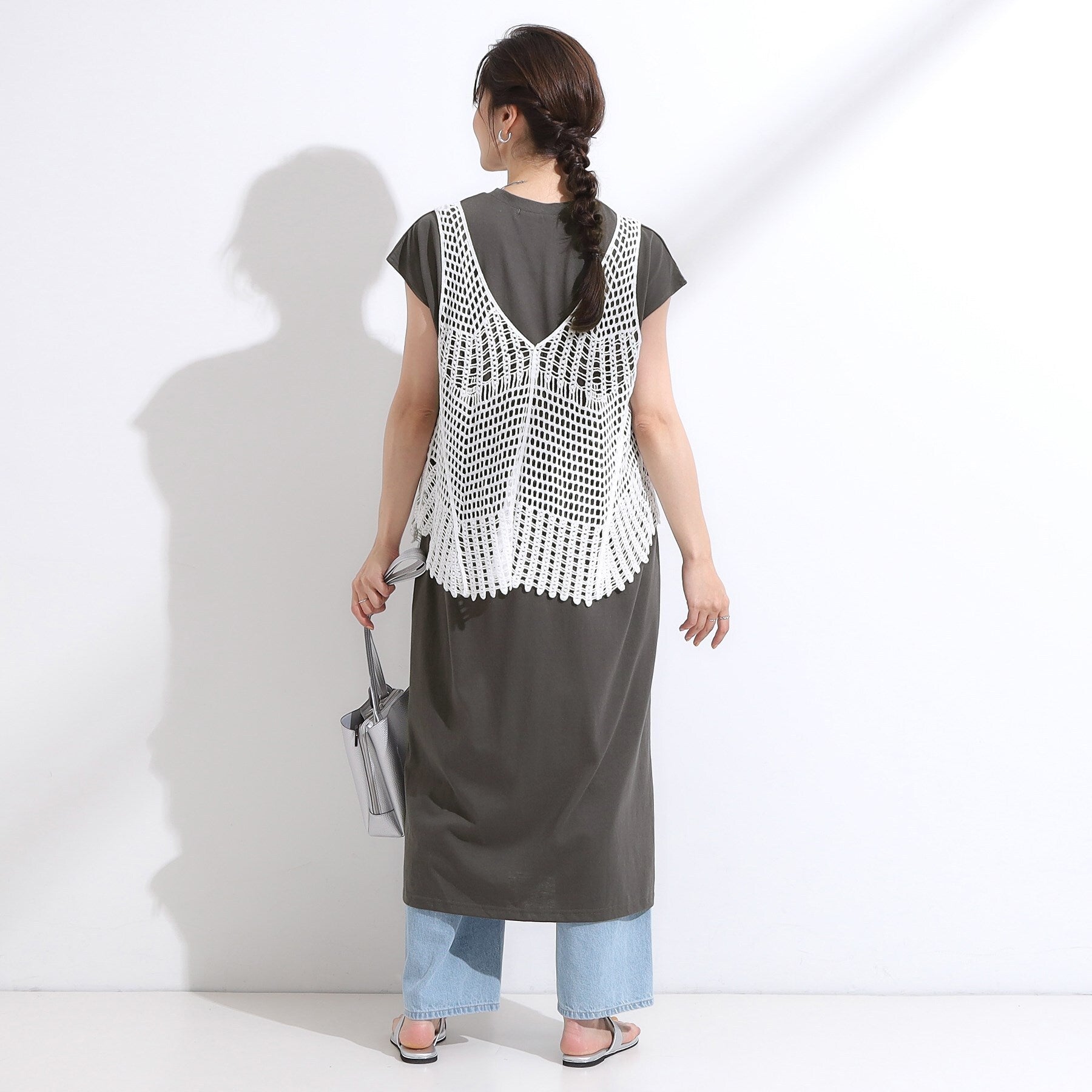 キューティーブロンド Cutie Blonde 【2点SET】クロシェ編みレースベスト＆Tシャツワンピースセット （チャコールグレー(014)） チャコールグレー(014)