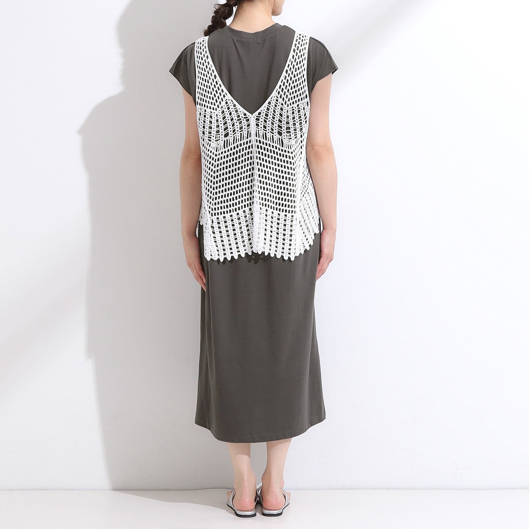 キューティーブロンド Cutie Blonde 【2点SET】クロシェ編みレースベスト＆Tシャツワンピースセット （チャコールグレー(014)） チャコールグレー(014)