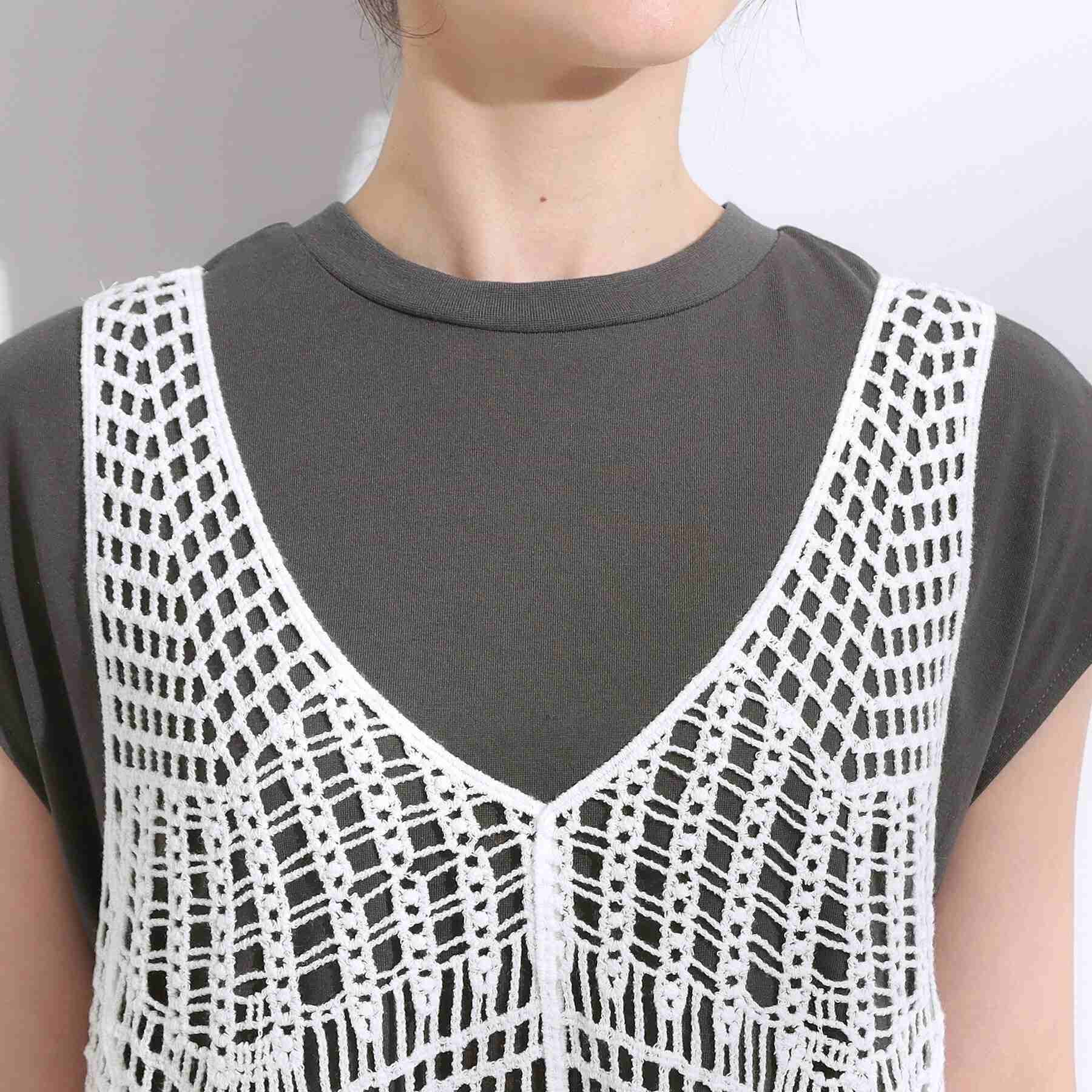 キューティーブロンド Cutie Blonde 【2点SET】クロシェ編みレースベスト＆Tシャツワンピースセット （チャコールグレー(014)） チャコールグレー(014)