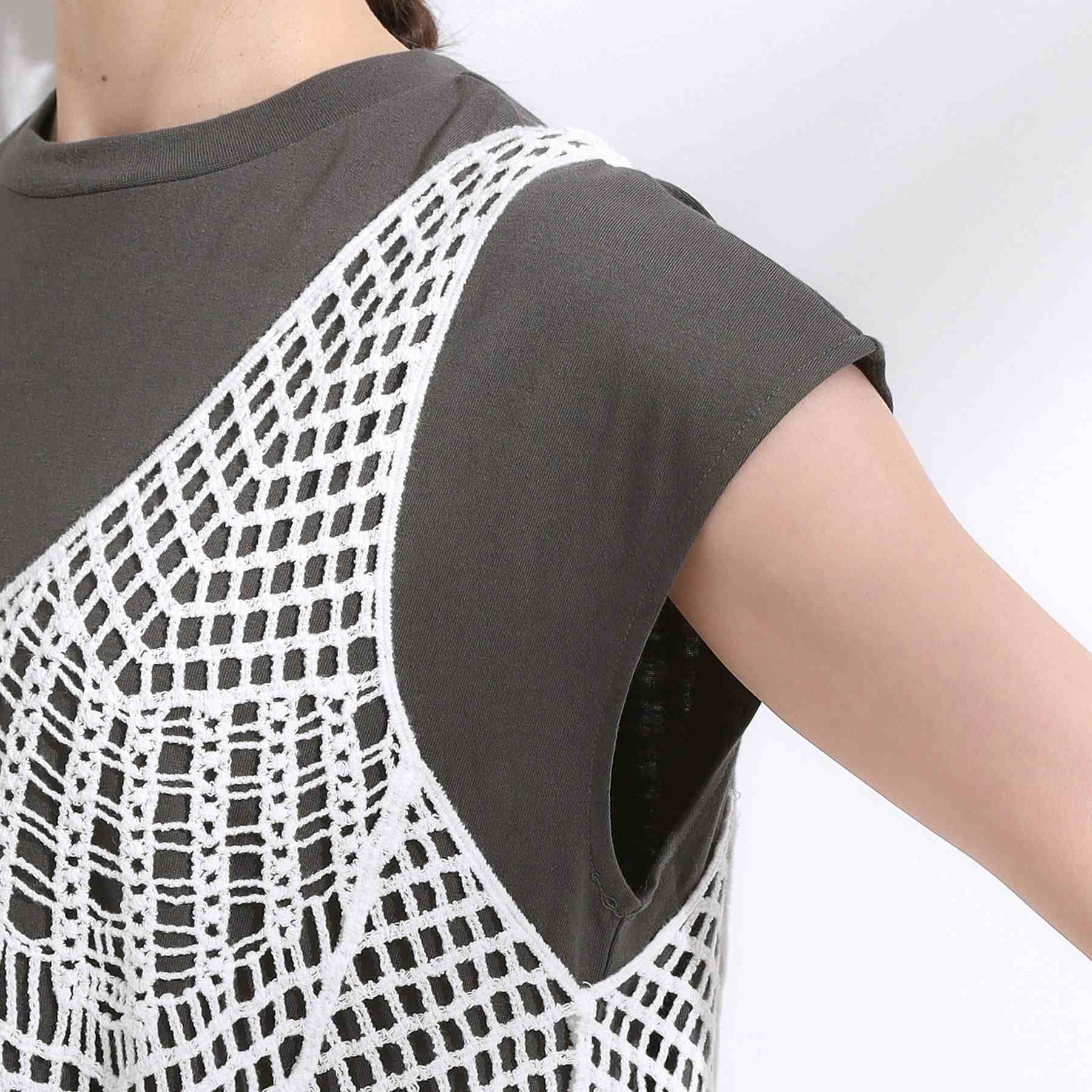 キューティーブロンド Cutie Blonde 【2点SET】クロシェ編みレースベスト＆Tシャツワンピースセット （チャコールグレー(014)） チャコールグレー(014)