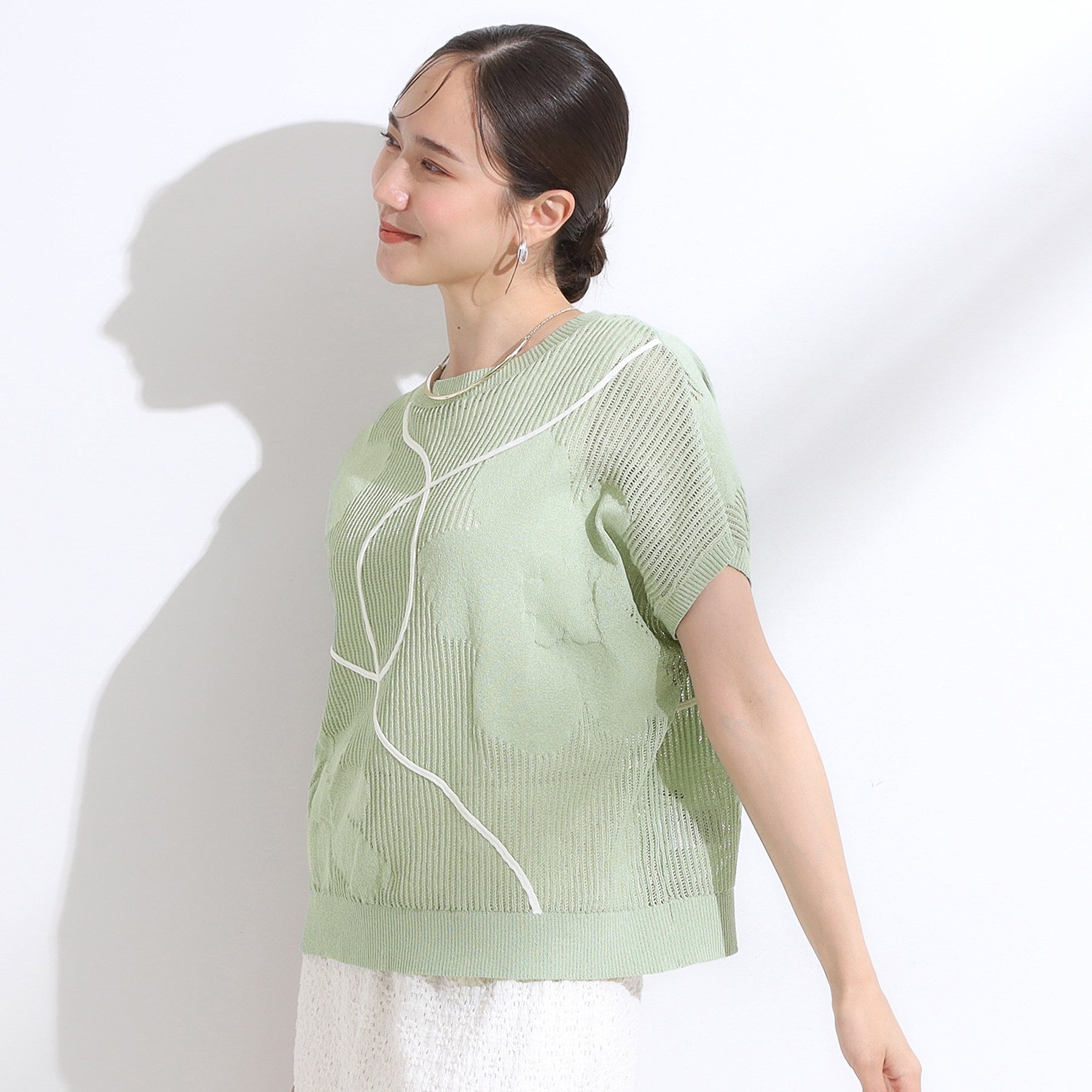 キューティーブロンド Cutie Blonde にょろにょろ刺繍 透かし編みニット （オフホワイト(003)） オフホワイト(003)