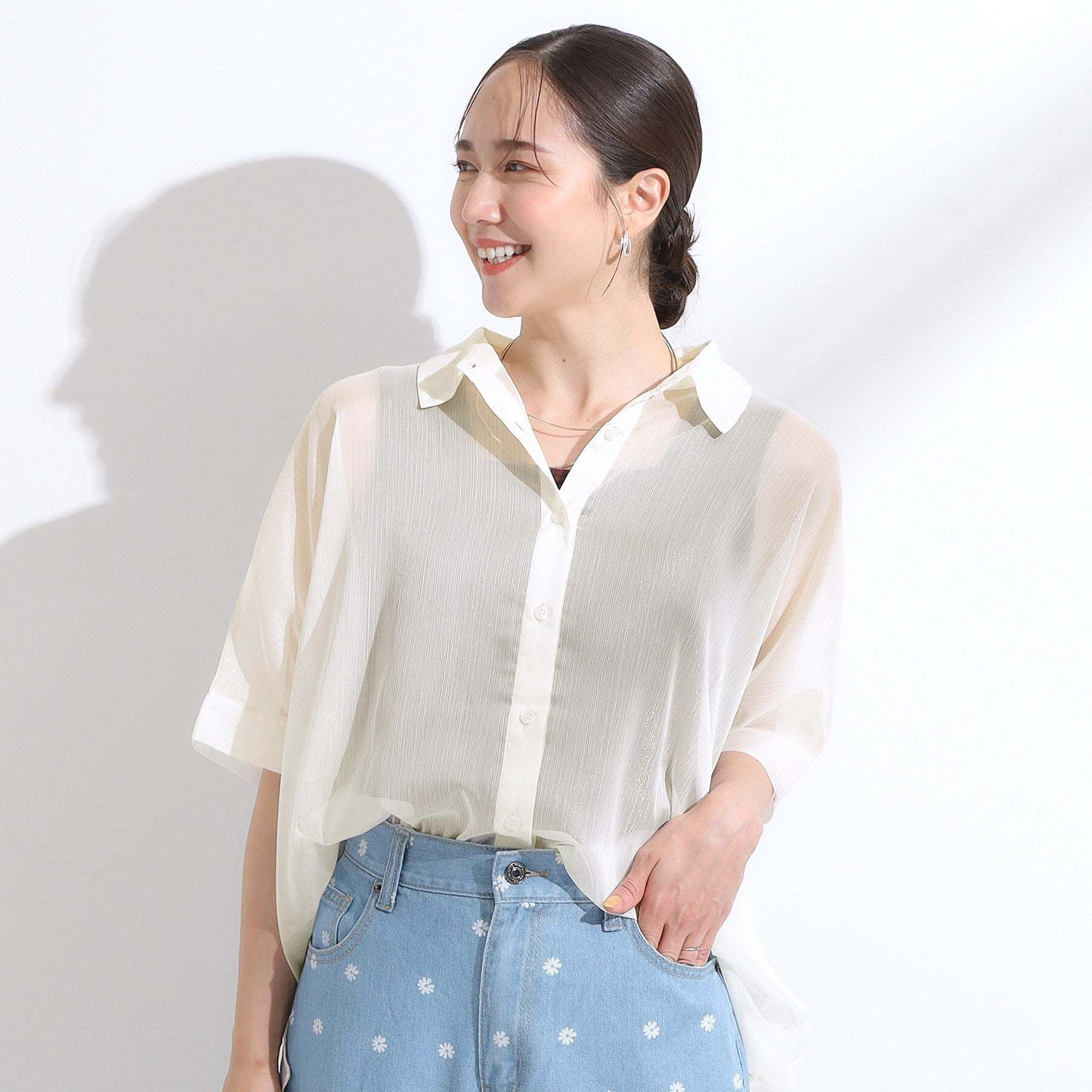 キューティーブロンド Cutie Blonde シアーラメ楊柳ポンチョシャツ （ブルー(092)） ブルー(092)