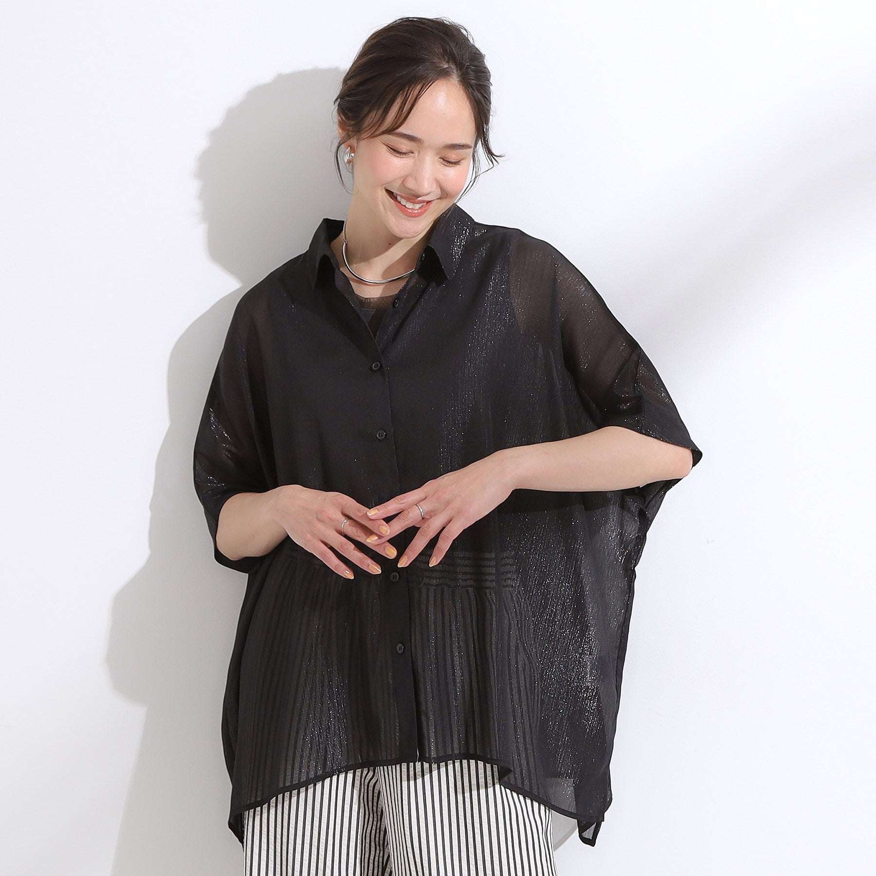 キューティーブロンド Cutie Blonde シアーラメ楊柳ポンチョシャツ （ブルー(092)） ブルー(092)