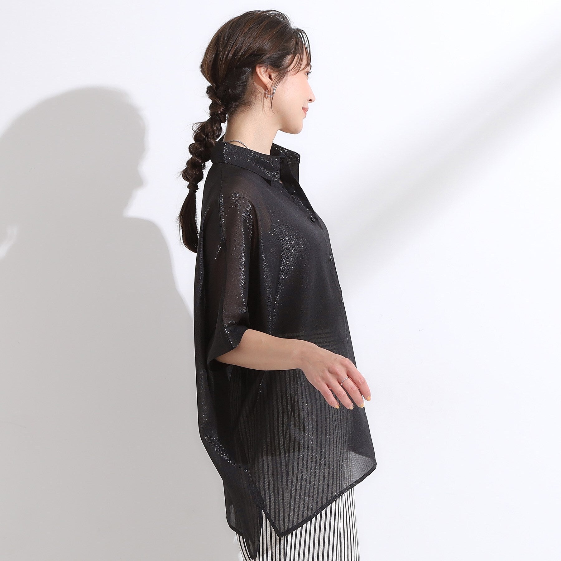 キューティーブロンド Cutie Blonde シアーラメ楊柳ポンチョシャツ （ブルー(092)） ブルー(092)