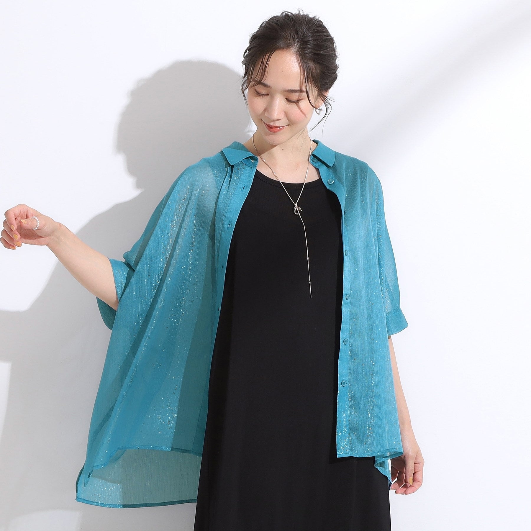 キューティーブロンド Cutie Blonde シアーラメ楊柳ポンチョシャツ （ブルー(092)） ブルー(092)