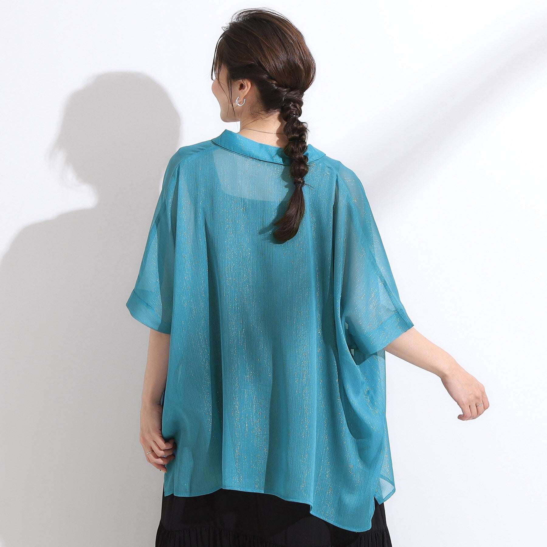 キューティーブロンド Cutie Blonde シアーラメ楊柳ポンチョシャツ （ブルー(092)） ブルー(092)