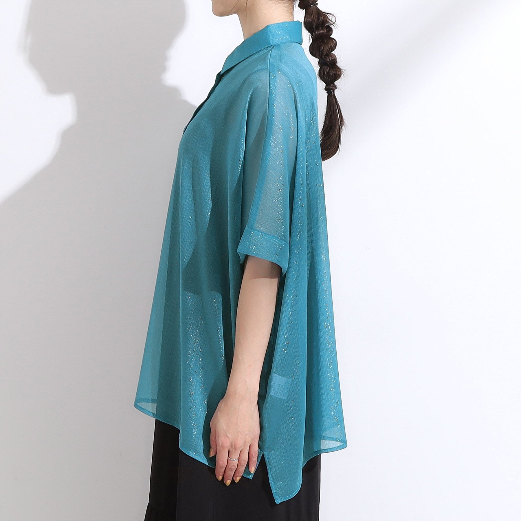 キューティーブロンド Cutie Blonde シアーラメ楊柳ポンチョシャツ （ブルー(092)） ブルー(092)