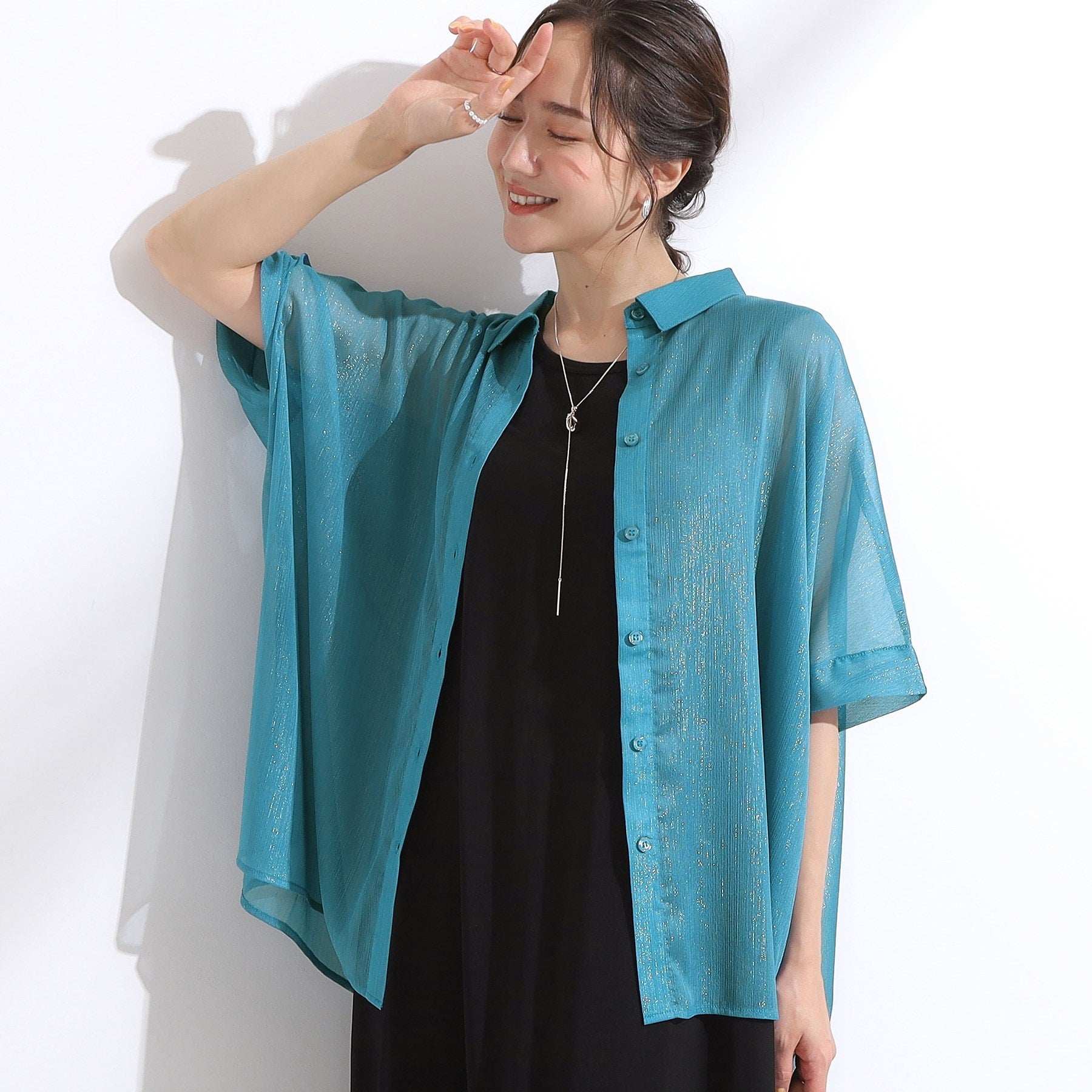 キューティーブロンド Cutie Blonde シアーラメ楊柳ポンチョシャツ （ブルー(092)） ブルー(092)