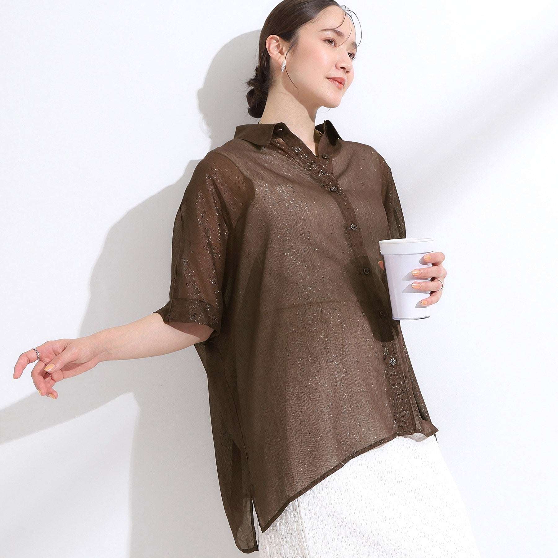 キューティーブロンド Cutie Blonde シアーラメ楊柳ポンチョシャツ （ブラウン(043)） ブラウン(043)