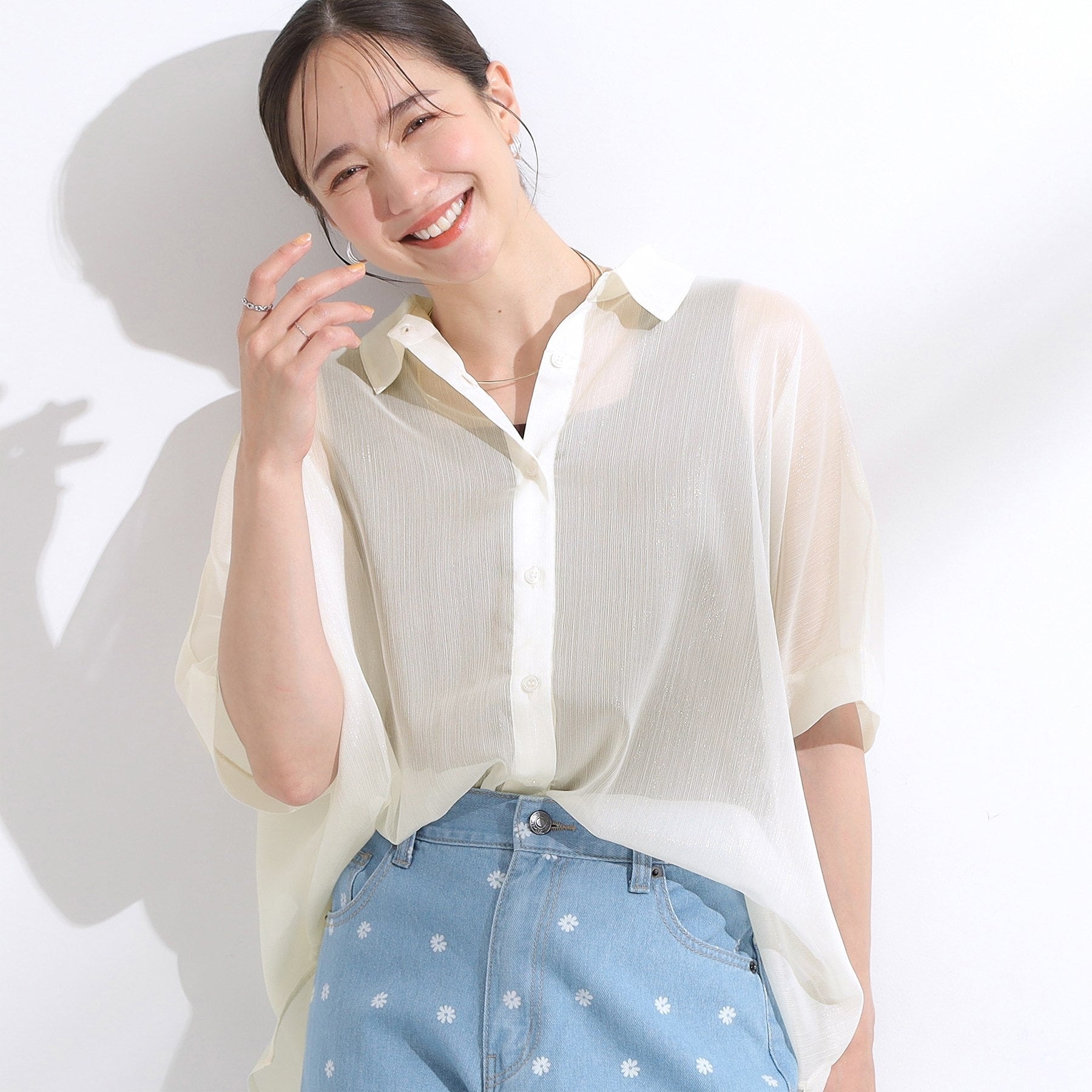 キューティーブロンド Cutie Blonde シアーラメ楊柳ポンチョシャツ （ホワイト(001)） ホワイト(001)