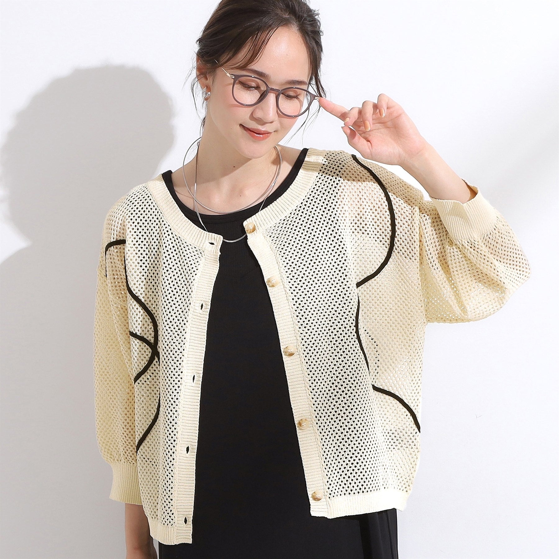 キューティーブロンド Cutie Blonde 【前後2WAY】にょろにょろ刺繍メッシュカーディガン （オフホワイト(003)） オフホワイト(003)