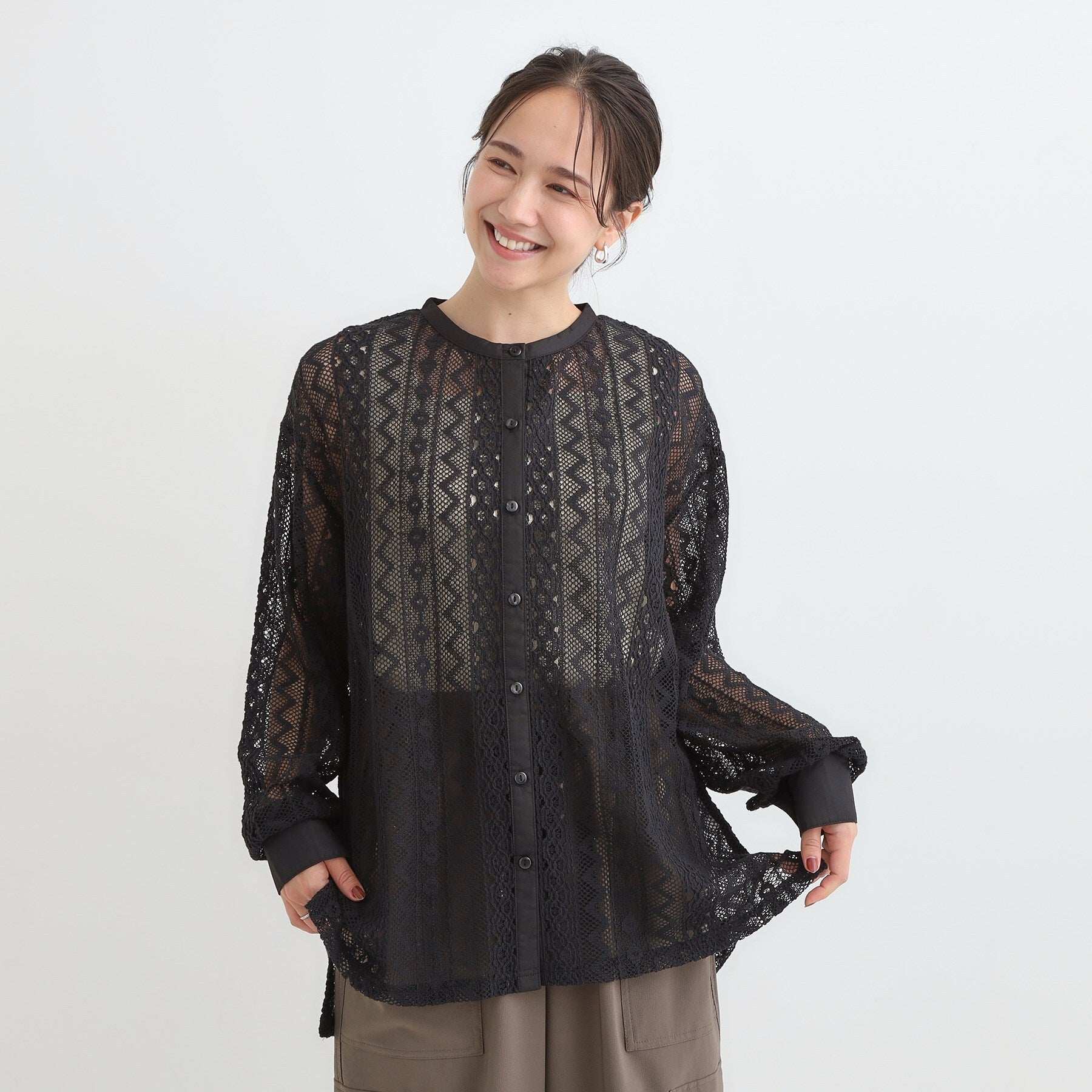 キューティーブロンド Cutie Blonde 【セットアップ可】クラフトレースバンドカラーシャツ （ブラック(019)） ブラック(019)