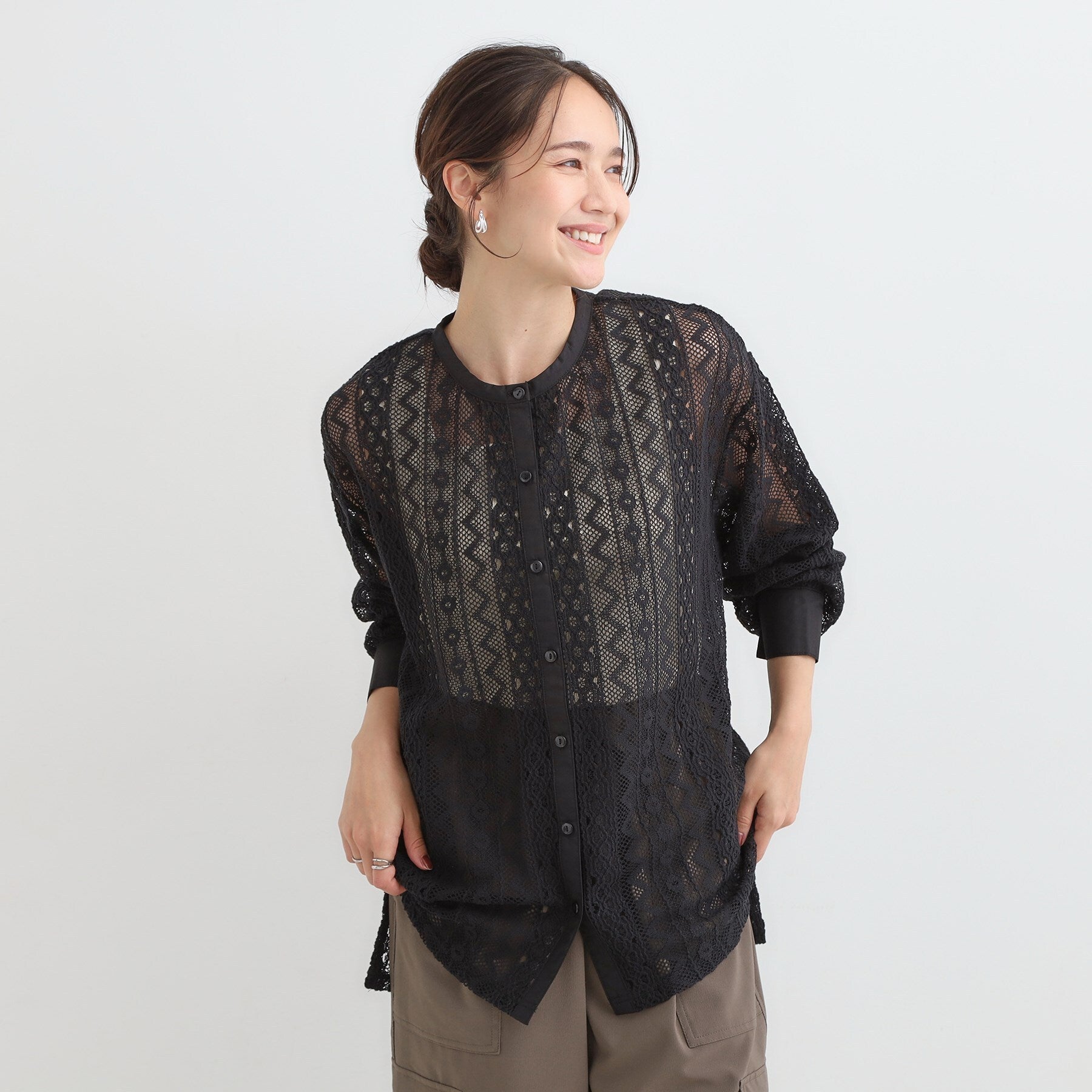 キューティーブロンド Cutie Blonde 【セットアップ可】クラフトレースバンドカラーシャツ （ブラック(019)） ブラック(019)