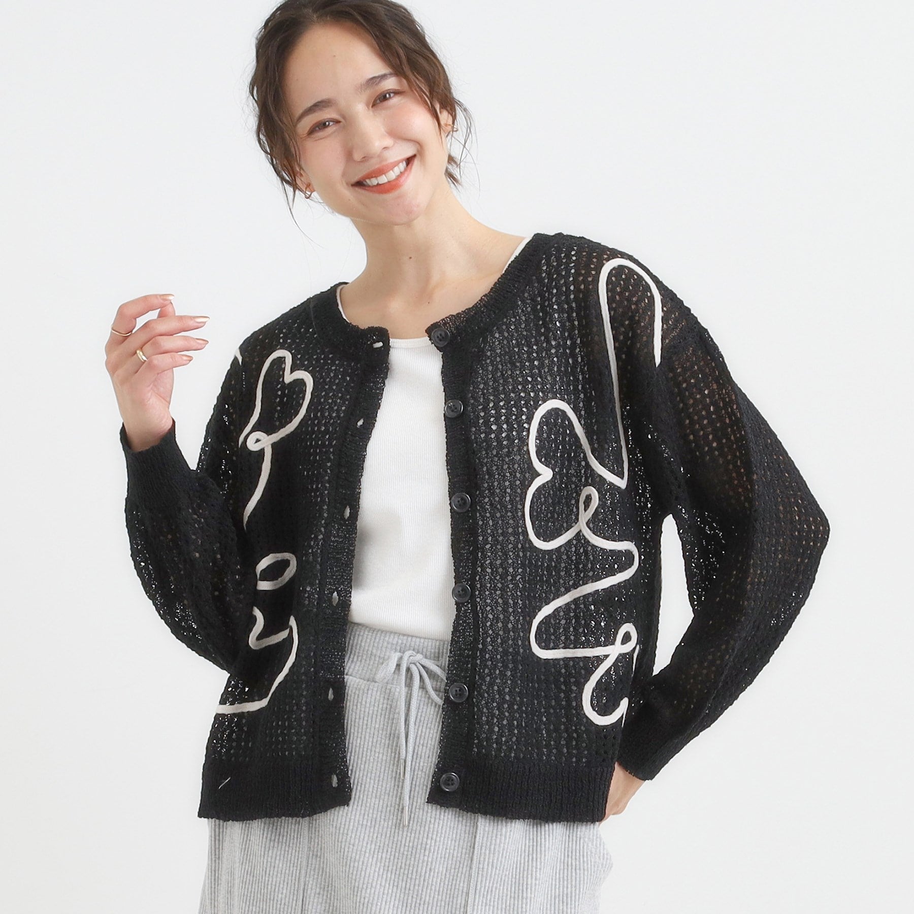キューティーブロンド Cutie Blonde コード刺繍アソートメッシュカーディガン （ブラック(019)） ブラック(019)