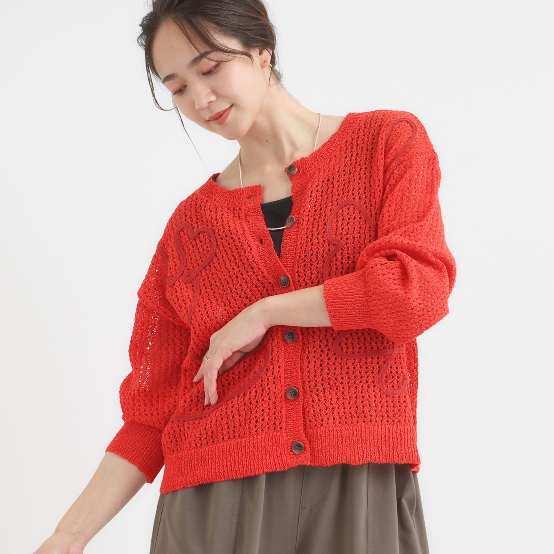 キューティーブロンド Cutie Blonde コード刺繍アソートメッシュカーディガン （レッド(061)） レッド(061)