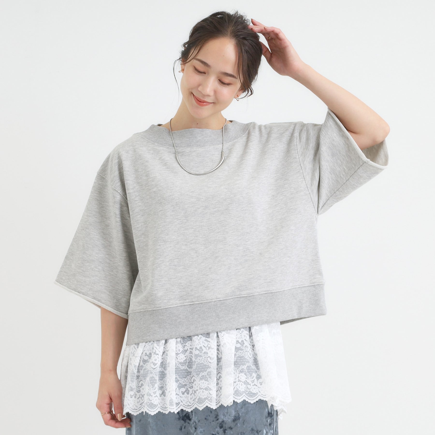 キューティーブロンド Cutie Blonde 【2点セット】ハーフスリーブミニ裏毛プルオーバー＆レースタンクトップSET （ブラウン(043)） ブラウン(043)