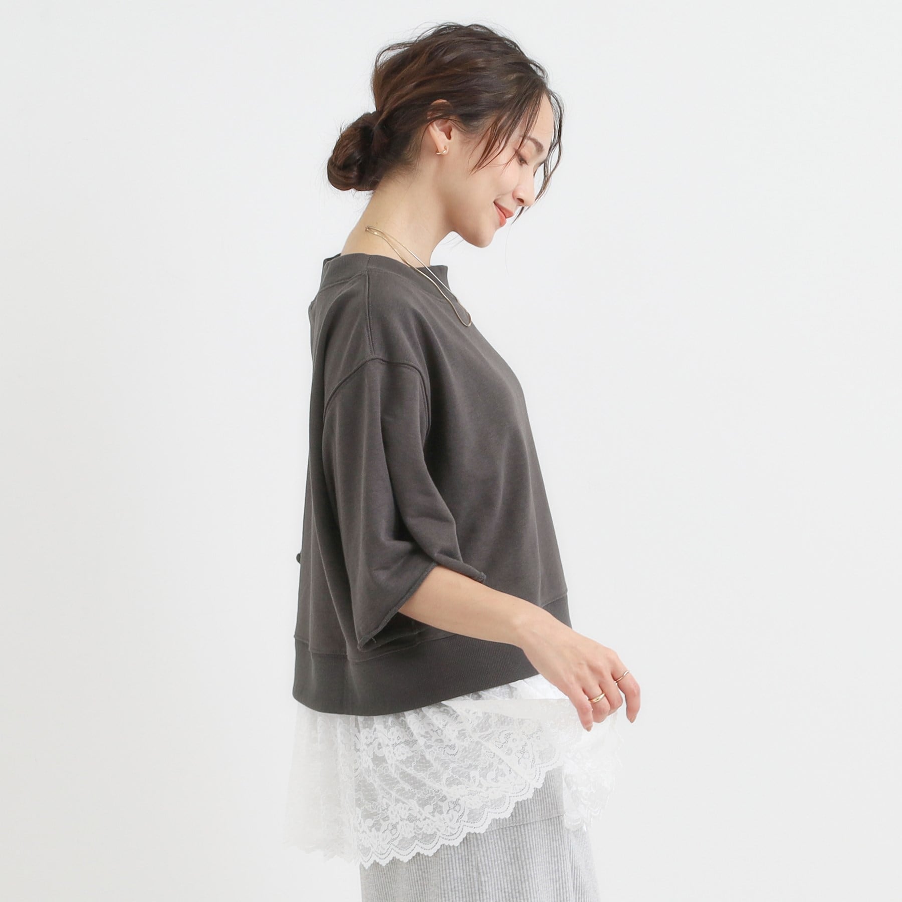 キューティーブロンド Cutie Blonde 【2点セット】ハーフスリーブミニ裏毛プルオーバー＆レースタンクトップSET （ブラウン(043)） ブラウン(043)