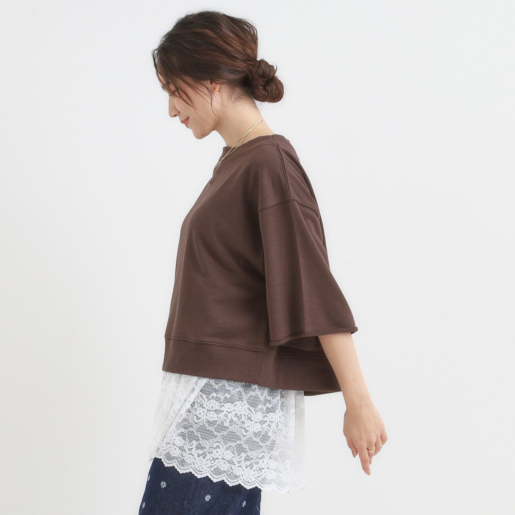 キューティーブロンド Cutie Blonde 【2点セット】ハーフスリーブミニ裏毛プルオーバー＆レースタンクトップSET （ブラウン(043)） ブラウン(043)