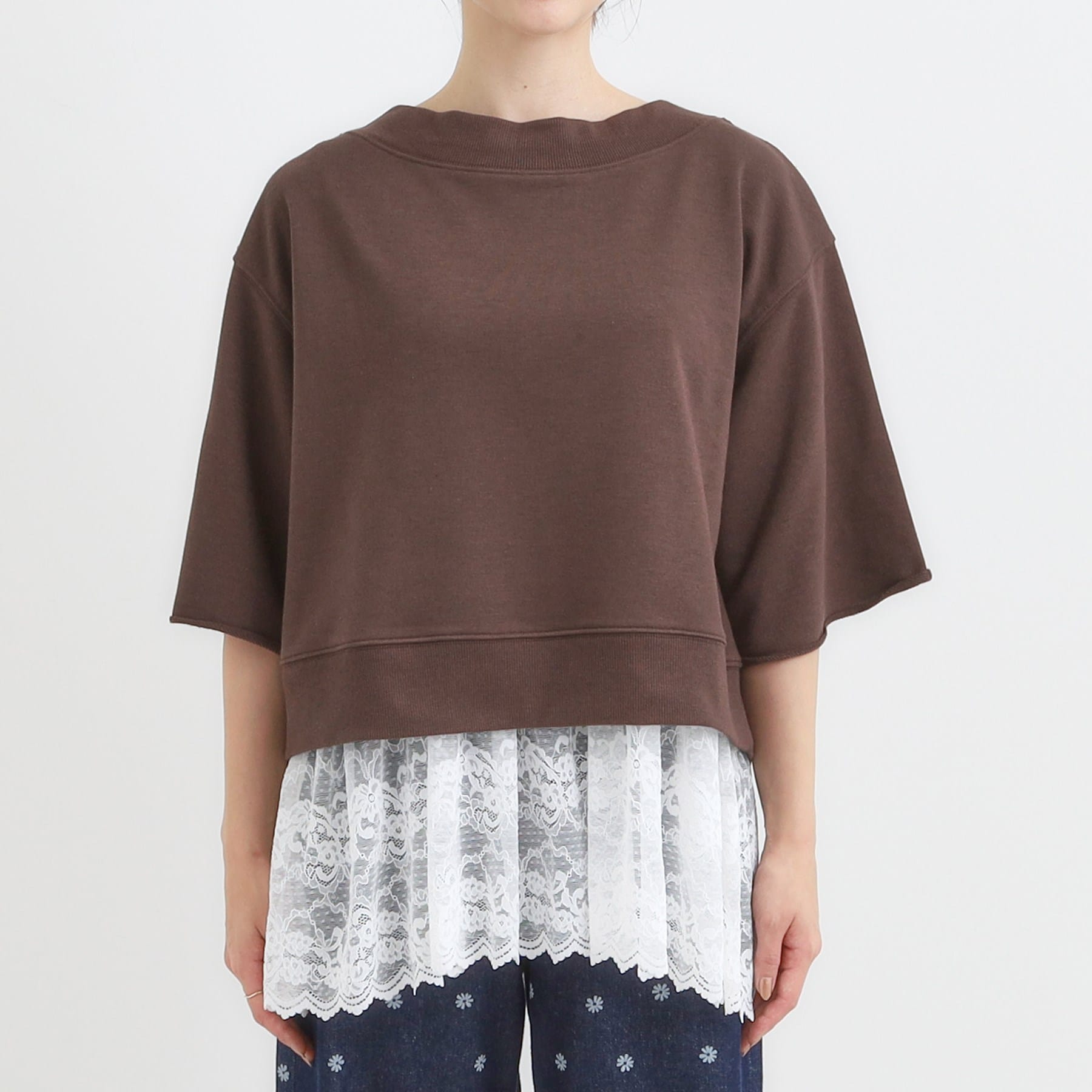 キューティーブロンド Cutie Blonde 【2点セット】ハーフスリーブミニ裏毛プルオーバー＆レースタンクトップSET （ブラウン(043)） ブラウン(043)