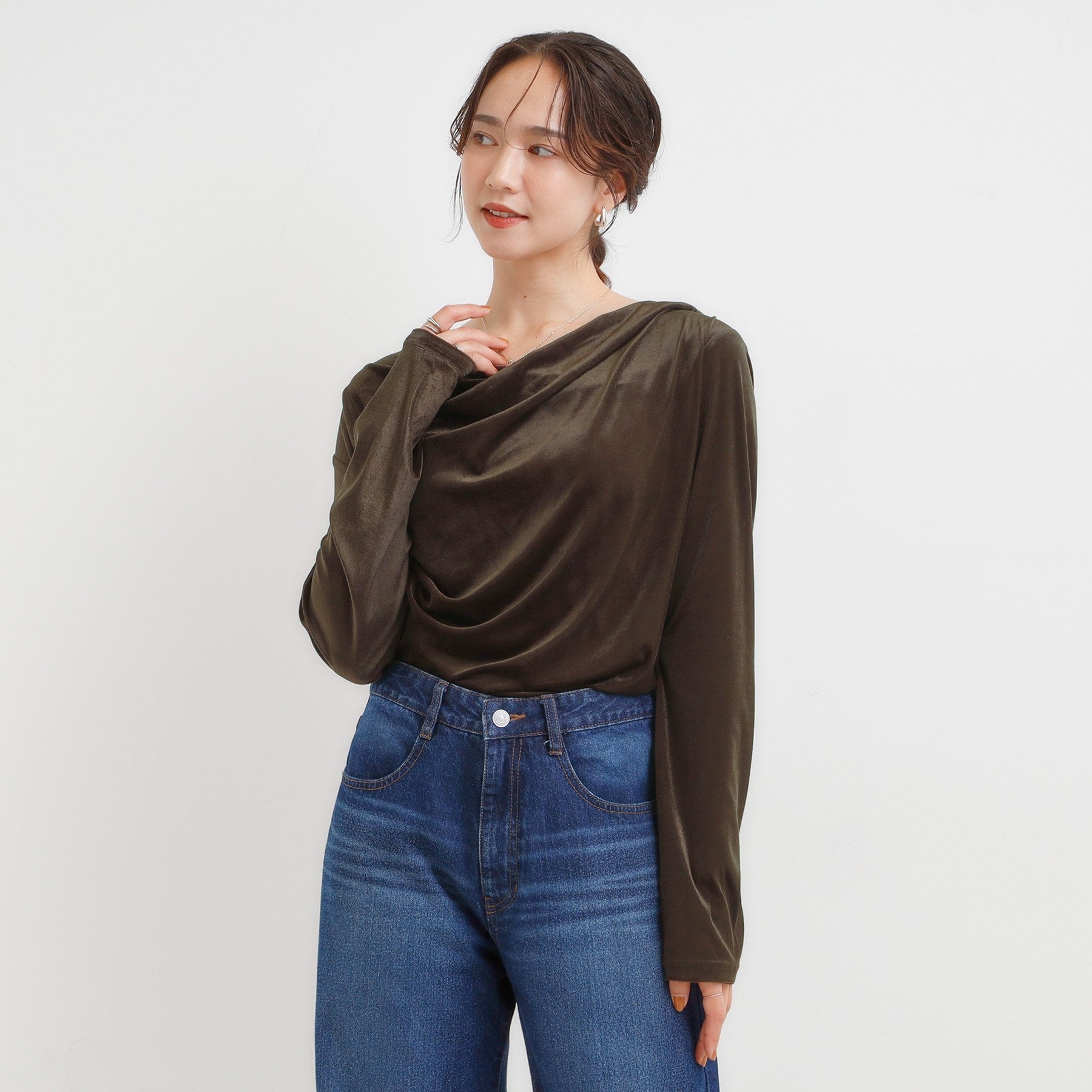キューティーブロンド Cutie Blonde ベロア調ドレープデザインカットソー （ブラウン(044)） ブラウン(044)
