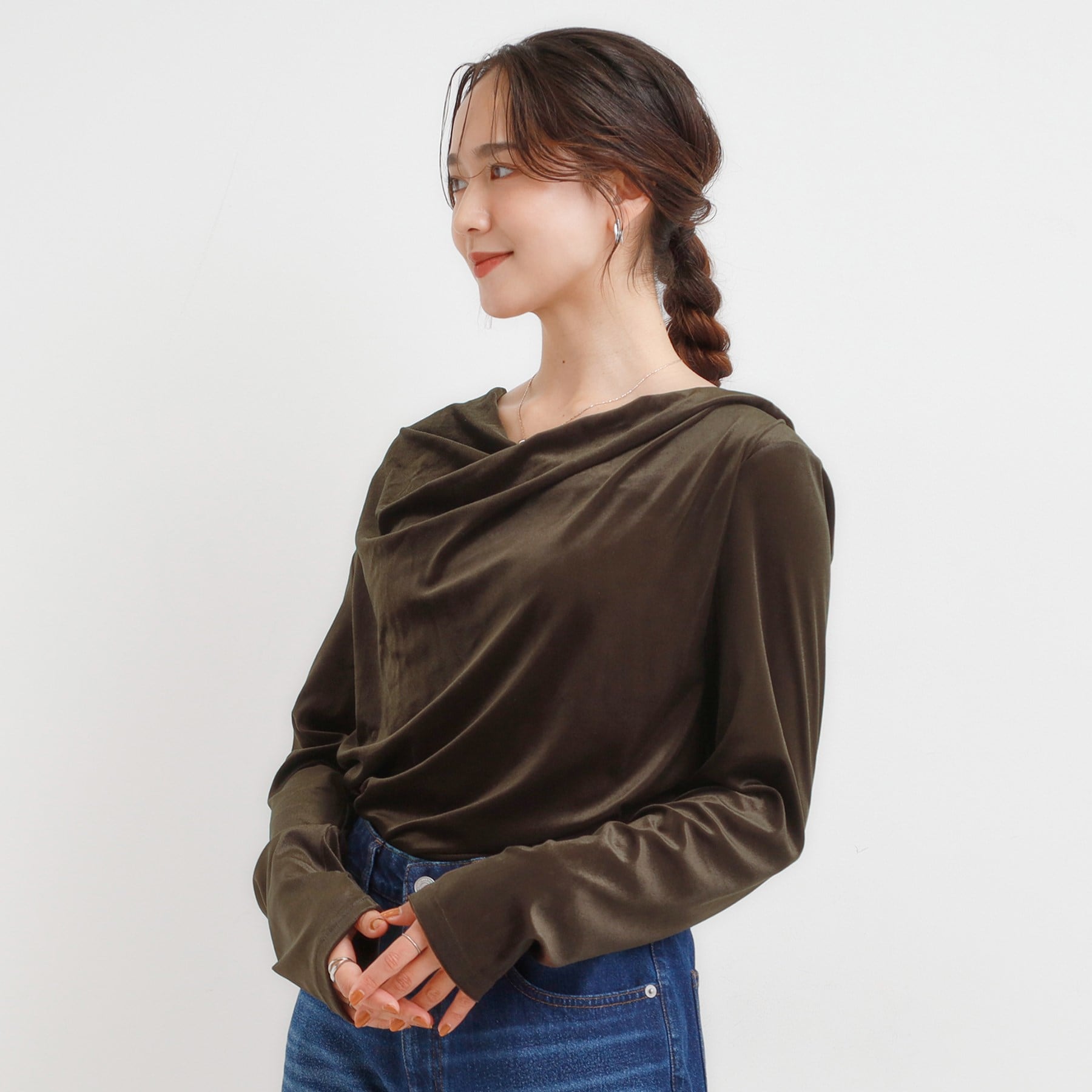 キューティーブロンド Cutie Blonde ベロア調ドレープデザインカットソー （ブラウン(044)） ブラウン(044)