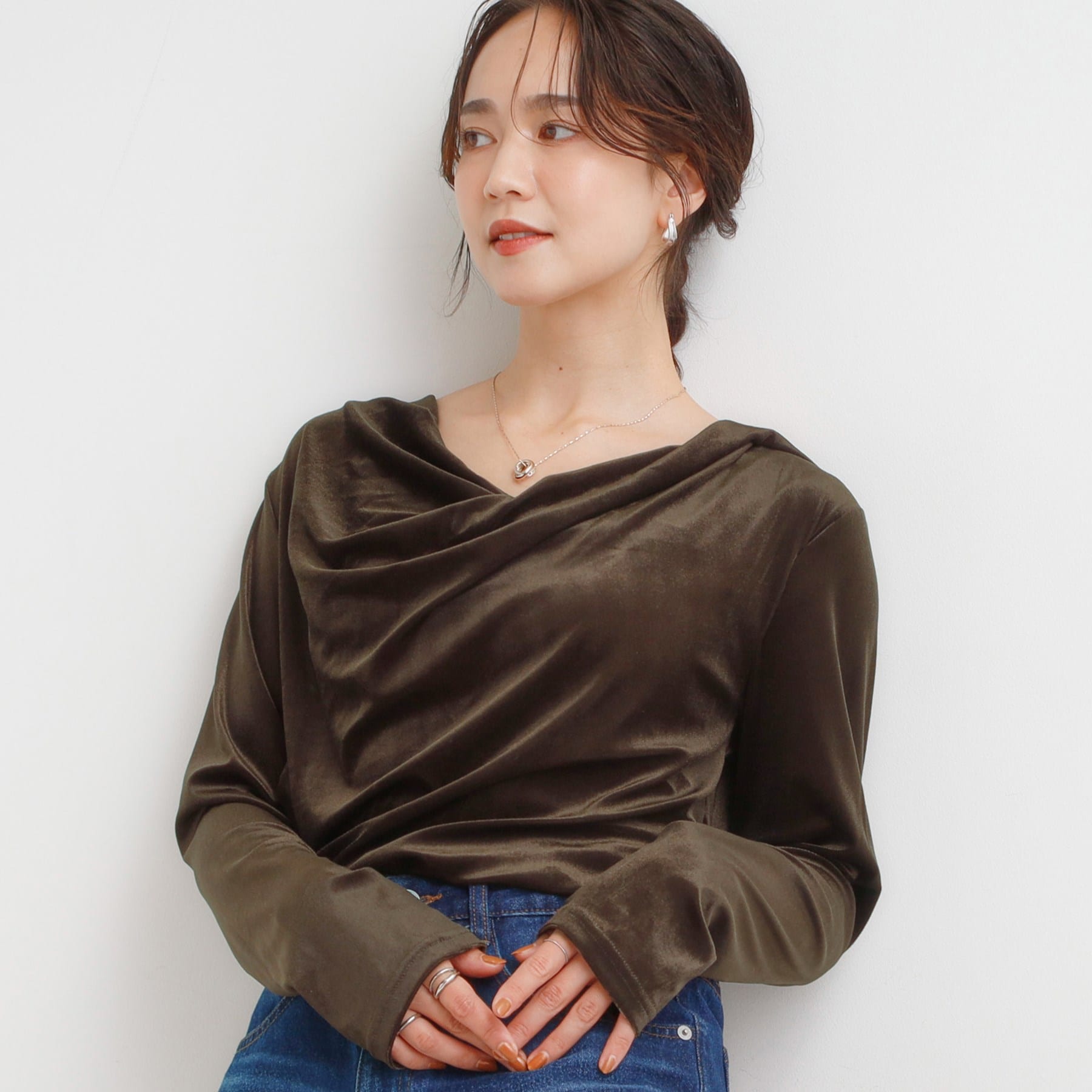 キューティーブロンド Cutie Blonde ベロア調ドレープデザインカットソー （ブラウン(044)） ブラウン(044)