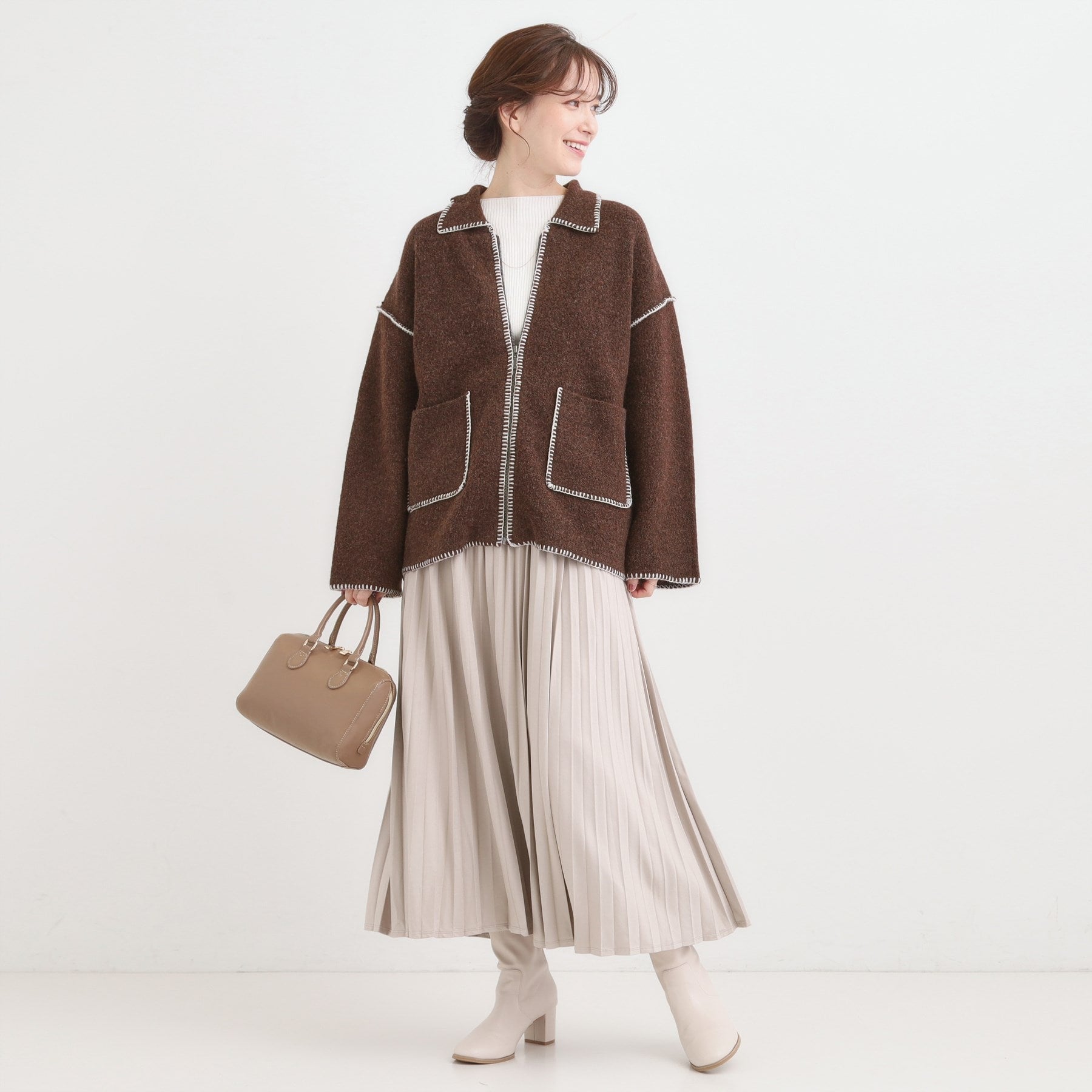 キューティーブロンド Cutie Blonde 配色ステッチがポイント 衿付きジップニットカーディガン （アイボリー(004)） アイボリー(004)