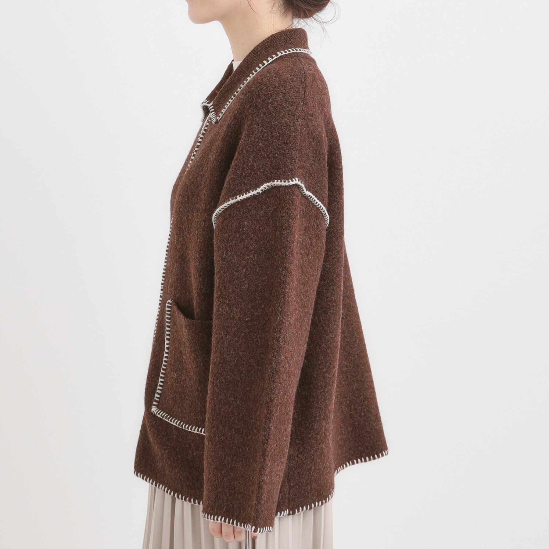 キューティーブロンド Cutie Blonde 配色ステッチがポイント 衿付きジップニットカーディガン （アイボリー(004)） アイボリー(004)