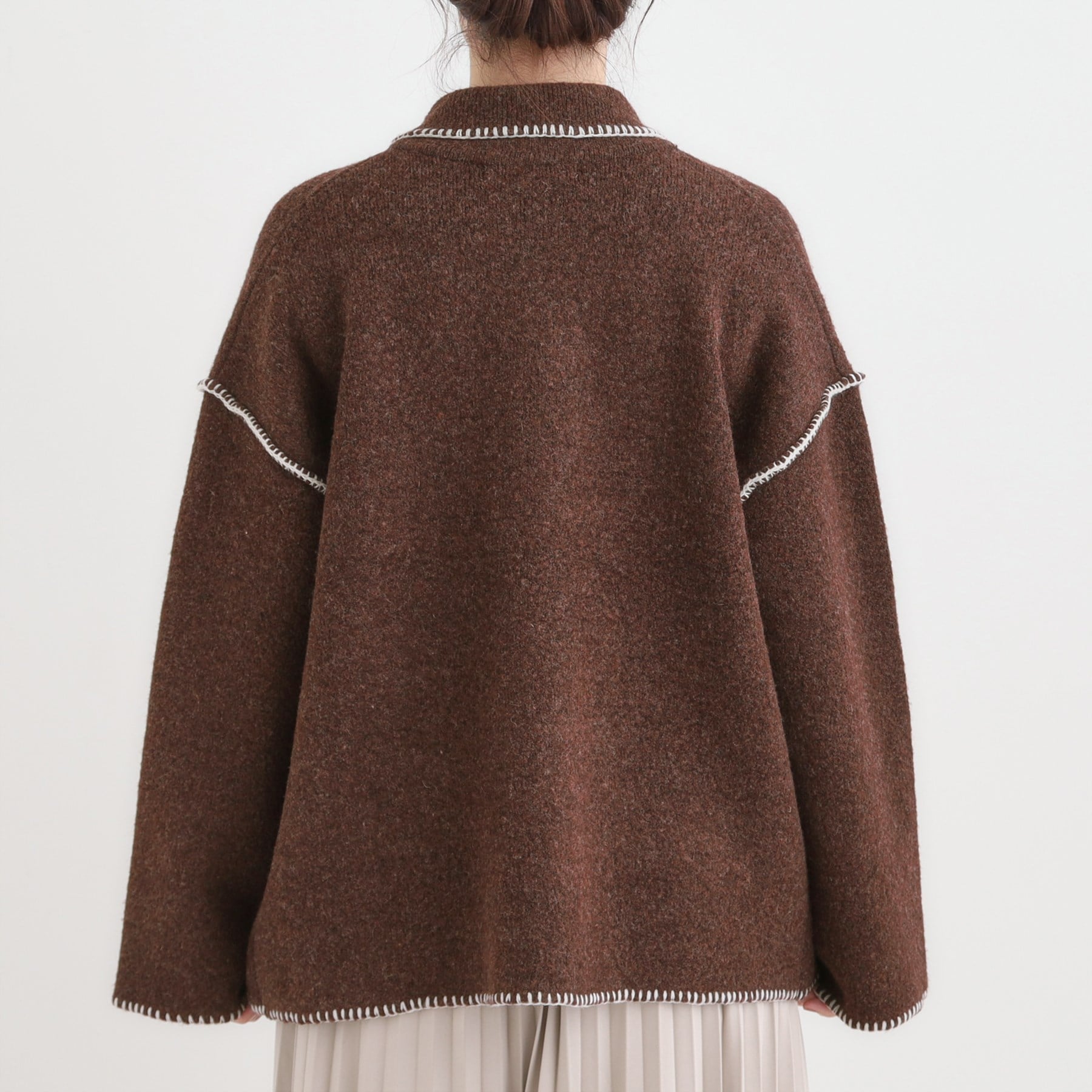 キューティーブロンド Cutie Blonde 配色ステッチがポイント 衿付きジップニットカーディガン （アイボリー(004)） アイボリー(004)