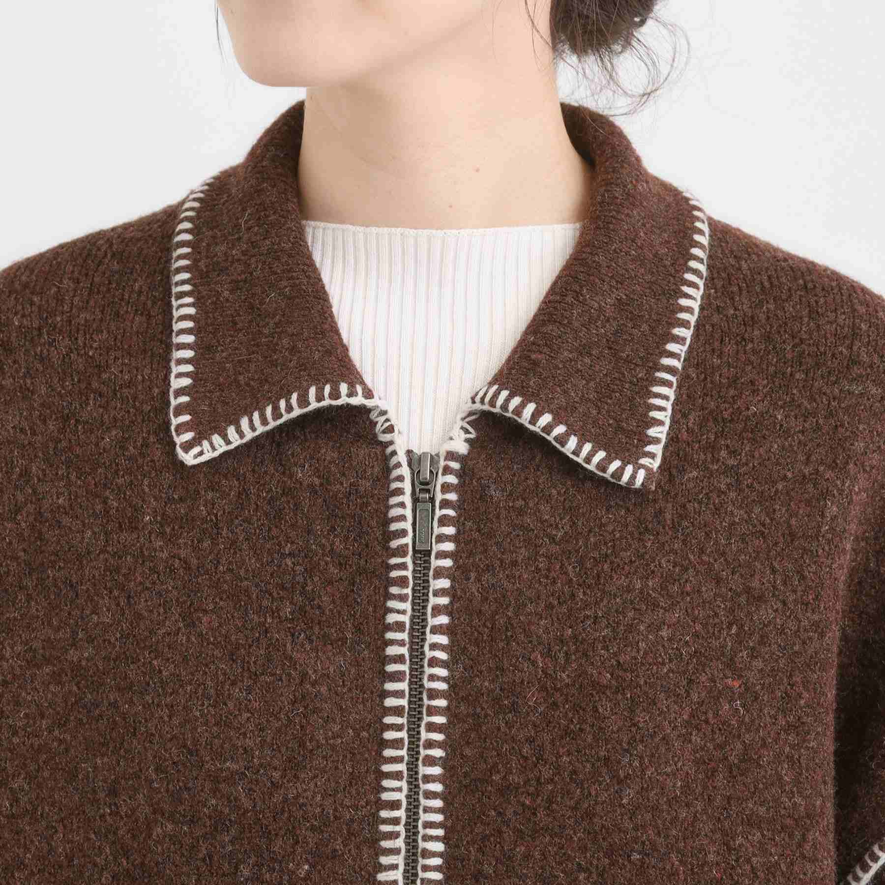 キューティーブロンド Cutie Blonde 配色ステッチがポイント 衿付きジップニットカーディガン （アイボリー(004)） アイボリー(004)