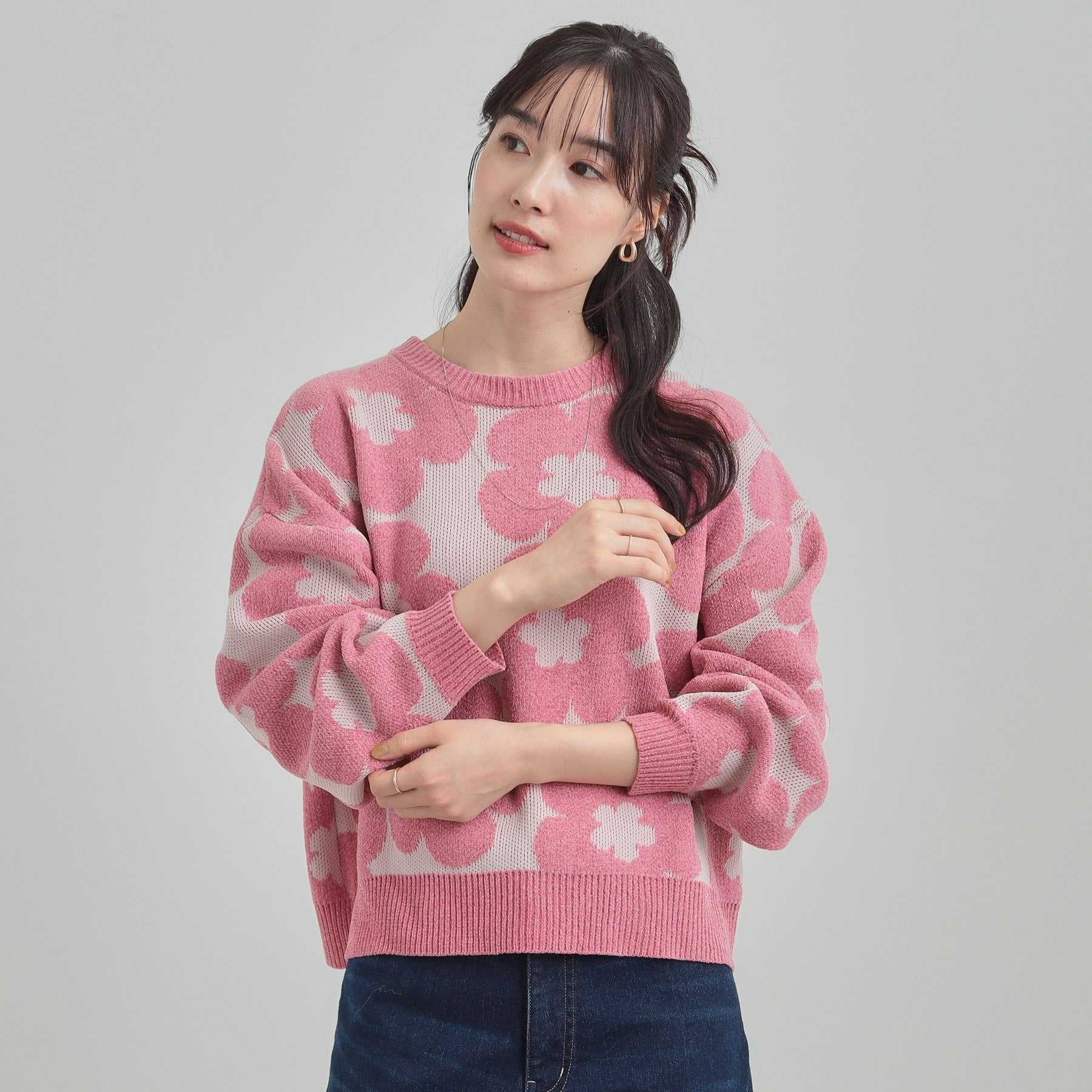 キューティーブロンド Cutie Blonde レトロ可愛い デイジー柄 総柄ニット （チャコールグレー(214)） チャコールグレー(214)