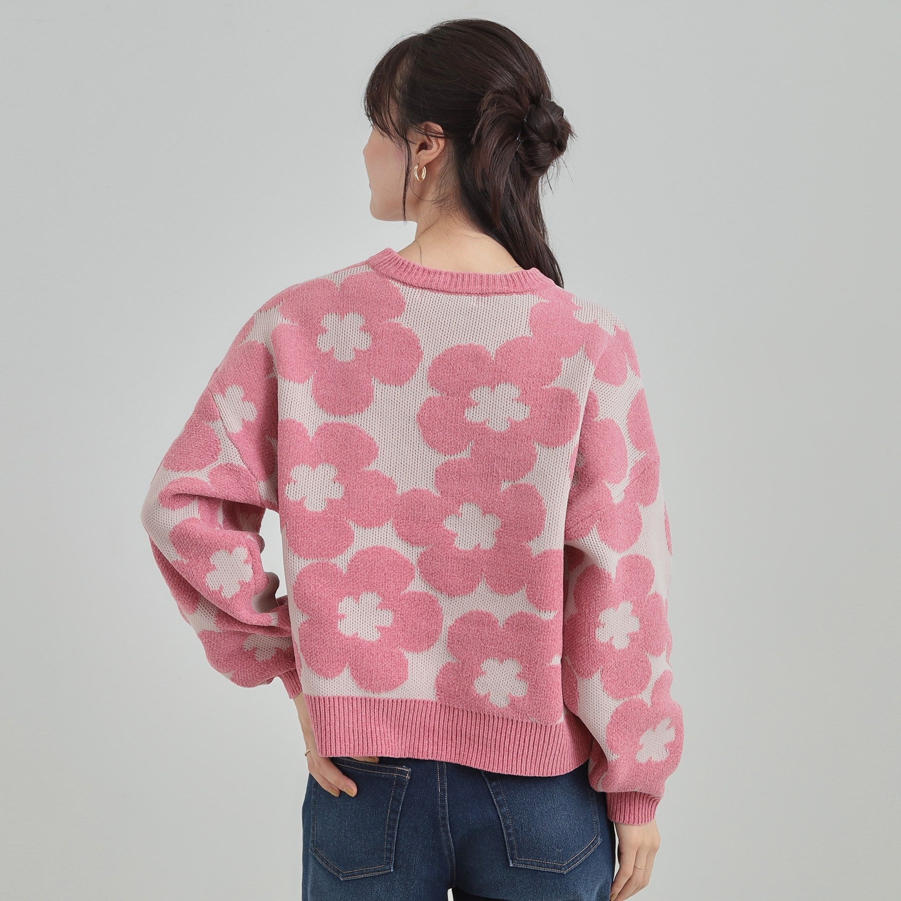 キューティーブロンド Cutie Blonde レトロ可愛い デイジー柄 総柄ニット （チャコールグレー(214)） チャコールグレー(214)