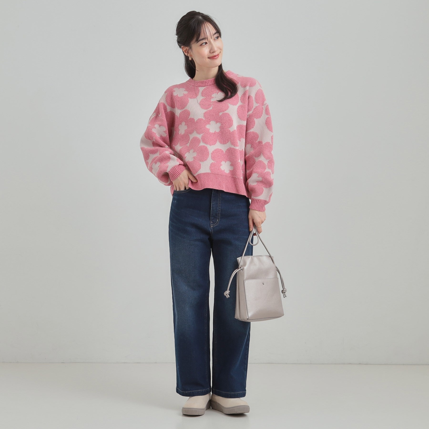 キューティーブロンド Cutie Blonde レトロ可愛い デイジー柄 総柄ニット （チャコールグレー(214)） チャコールグレー(214)