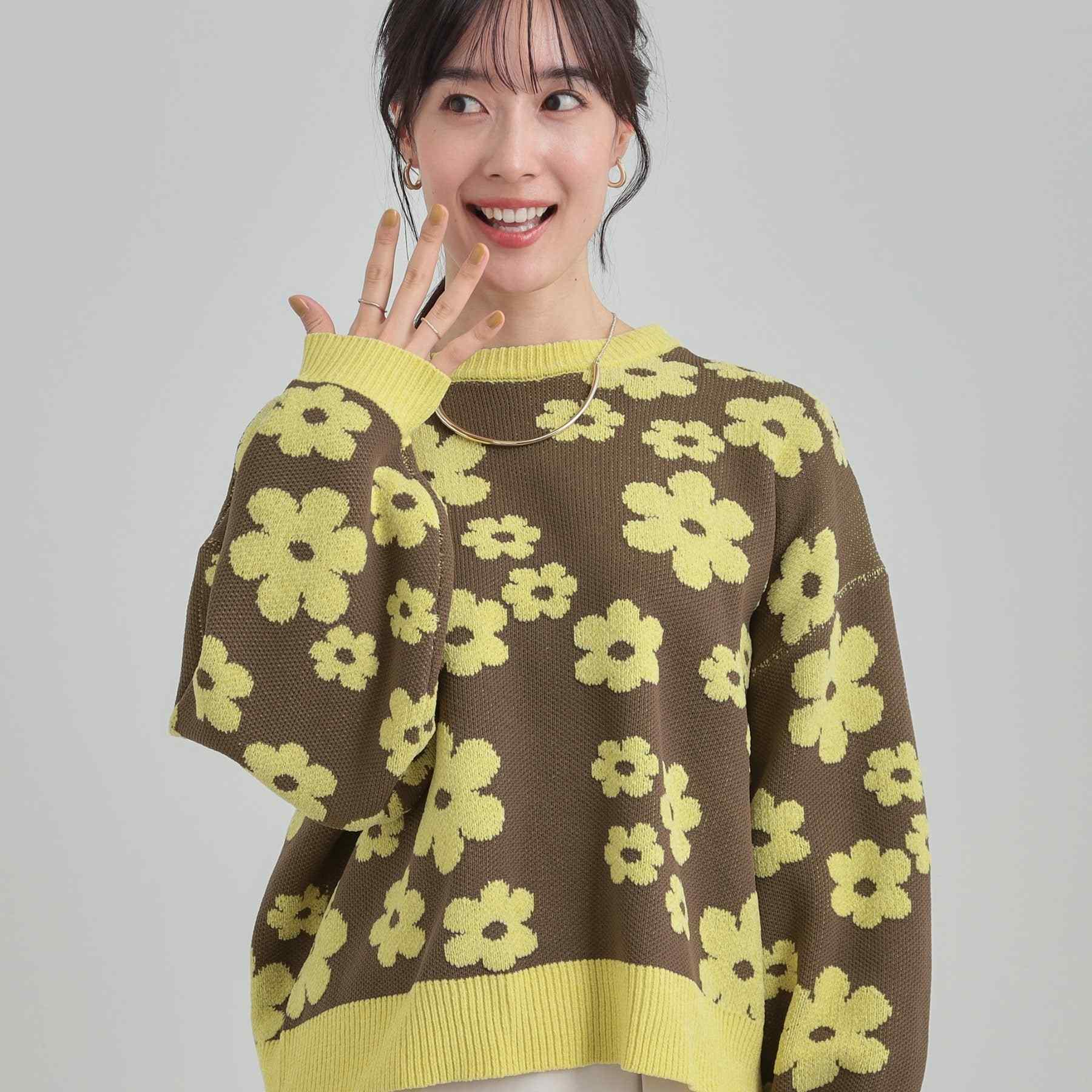 キューティーブロンド Cutie Blonde レトロ可愛い デイジー柄 総柄ニット （ブラウン(143)） ブラウン(143)