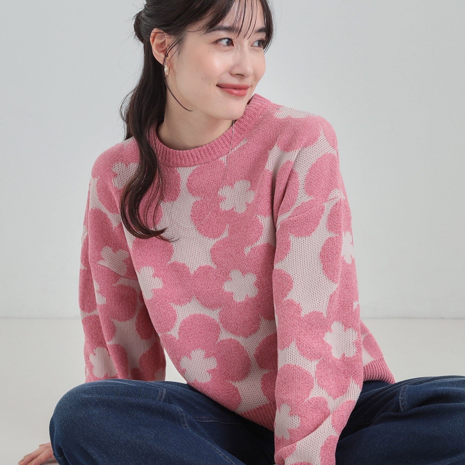 キューティーブロンド Cutie Blonde レトロ可愛い デイジー柄 総柄ニット （ピンク(272)） ピンク(272)