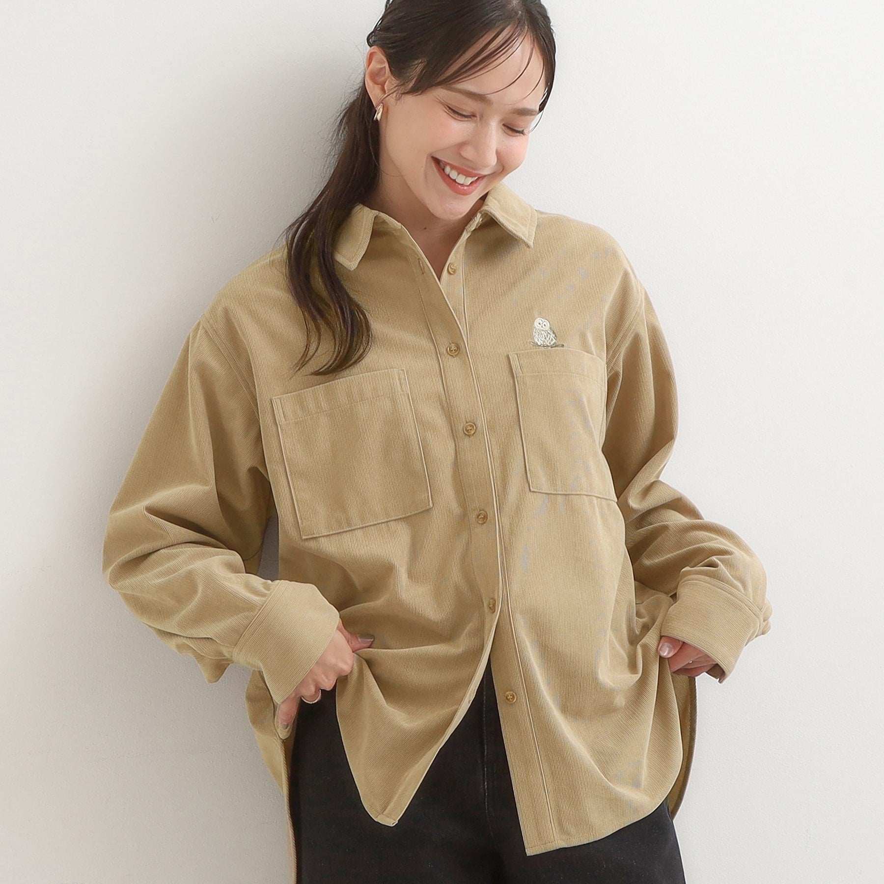 キューティーブロンド Cutie Blonde 【旭山動物園応援商品】ワンポイント刺繍 コーデュロイシャツ （ベージュ(052)） ベージュ(052)