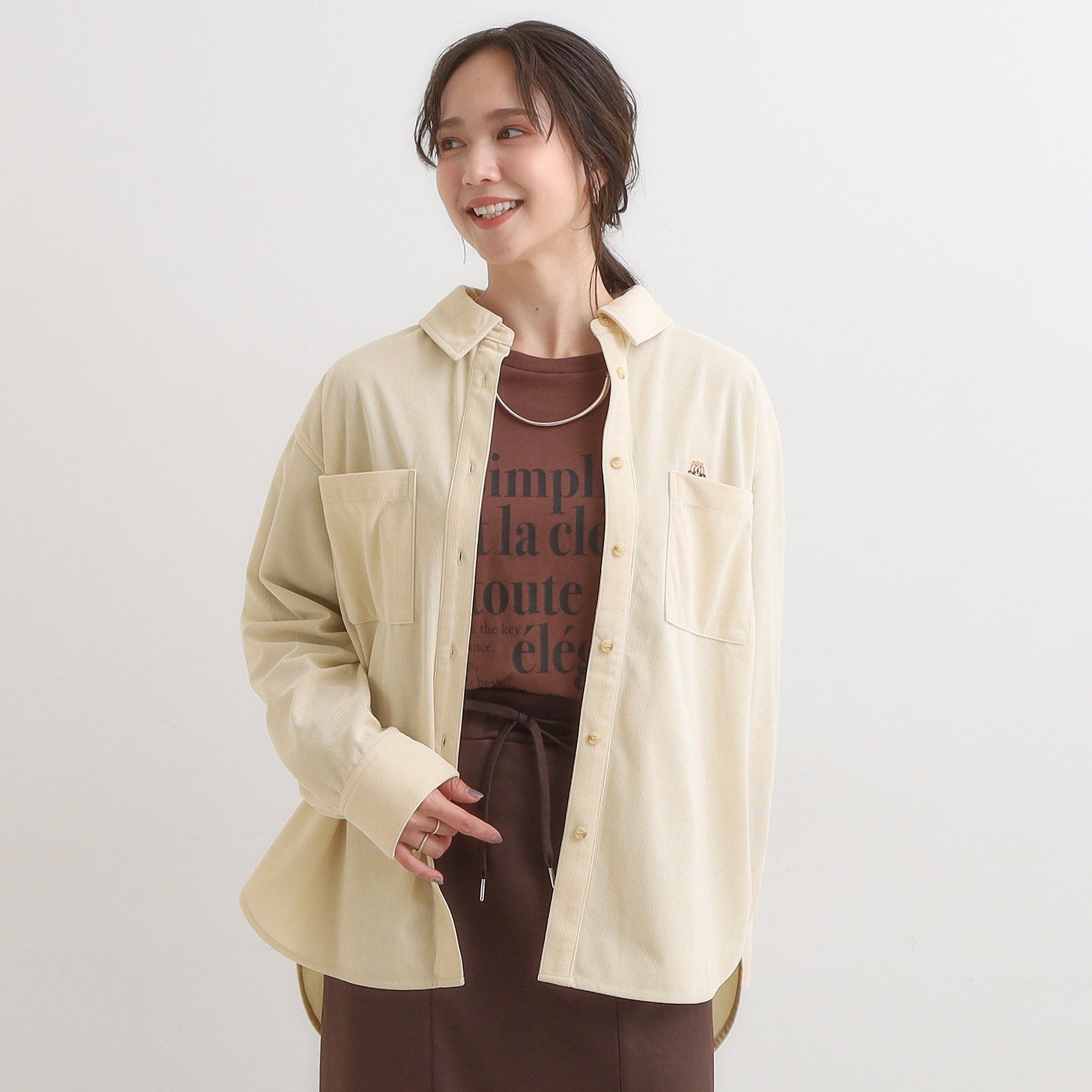 キューティーブロンド Cutie Blonde 【旭山動物園応援商品】ワンポイント刺繍 コーデュロイシャツ （ベージュ(052)） ベージュ(052)