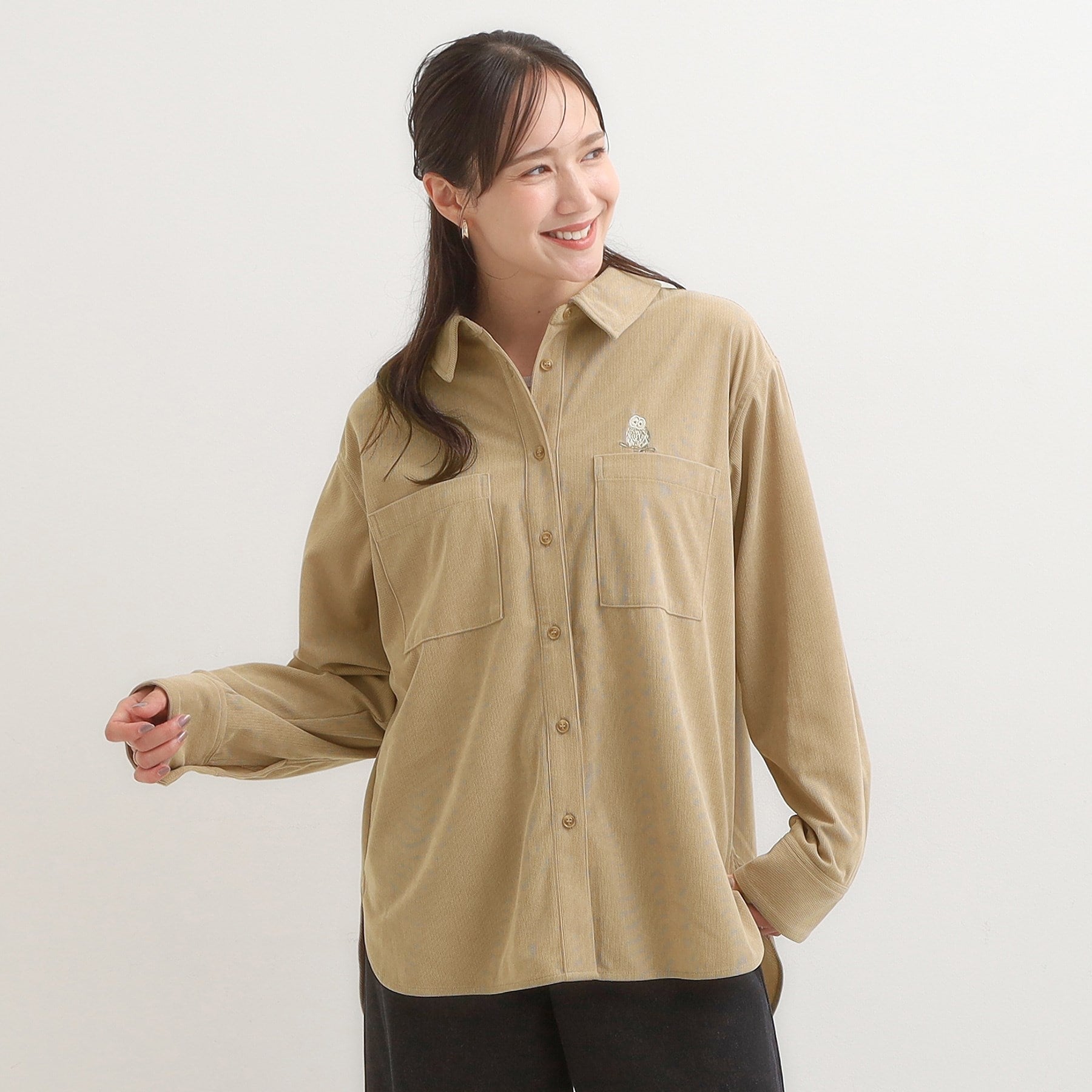 キューティーブロンド Cutie Blonde 【旭山動物園応援商品】ワンポイント刺繍 コーデュロイシャツ （ベージュ(052)） ベージュ(052)