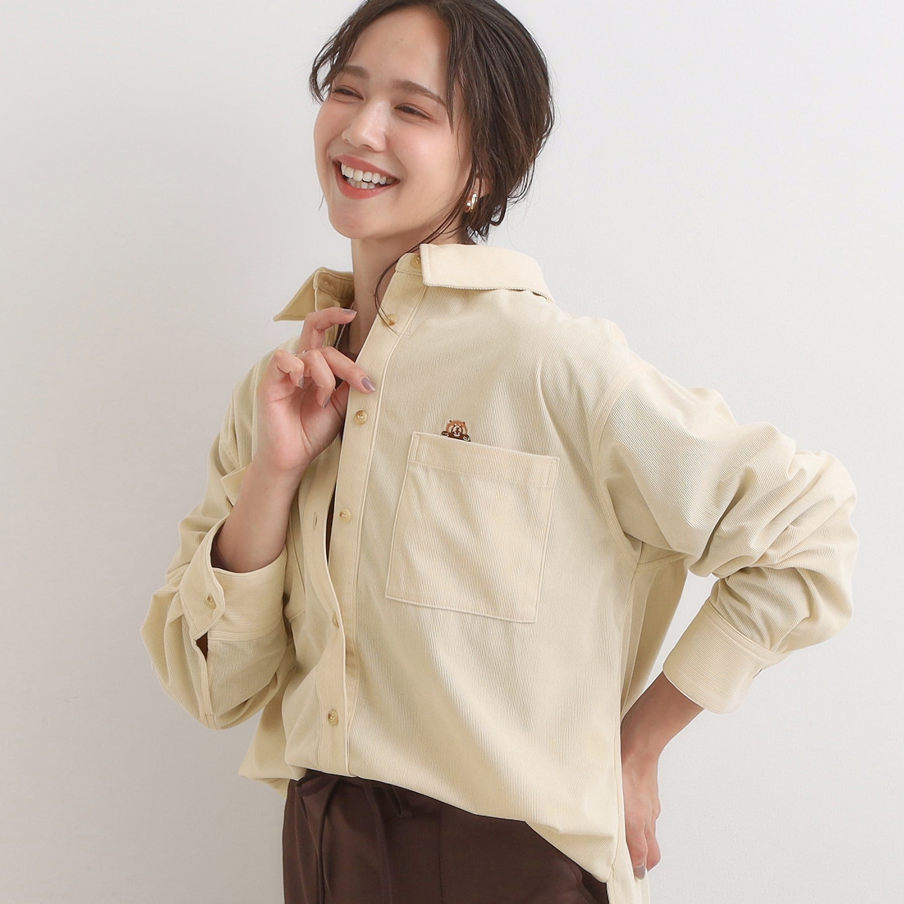 キューティーブロンド Cutie Blonde 【旭山動物園応援商品】ワンポイント刺繍 コーデュロイシャツ （ベージュ(052)） ベージュ(052)