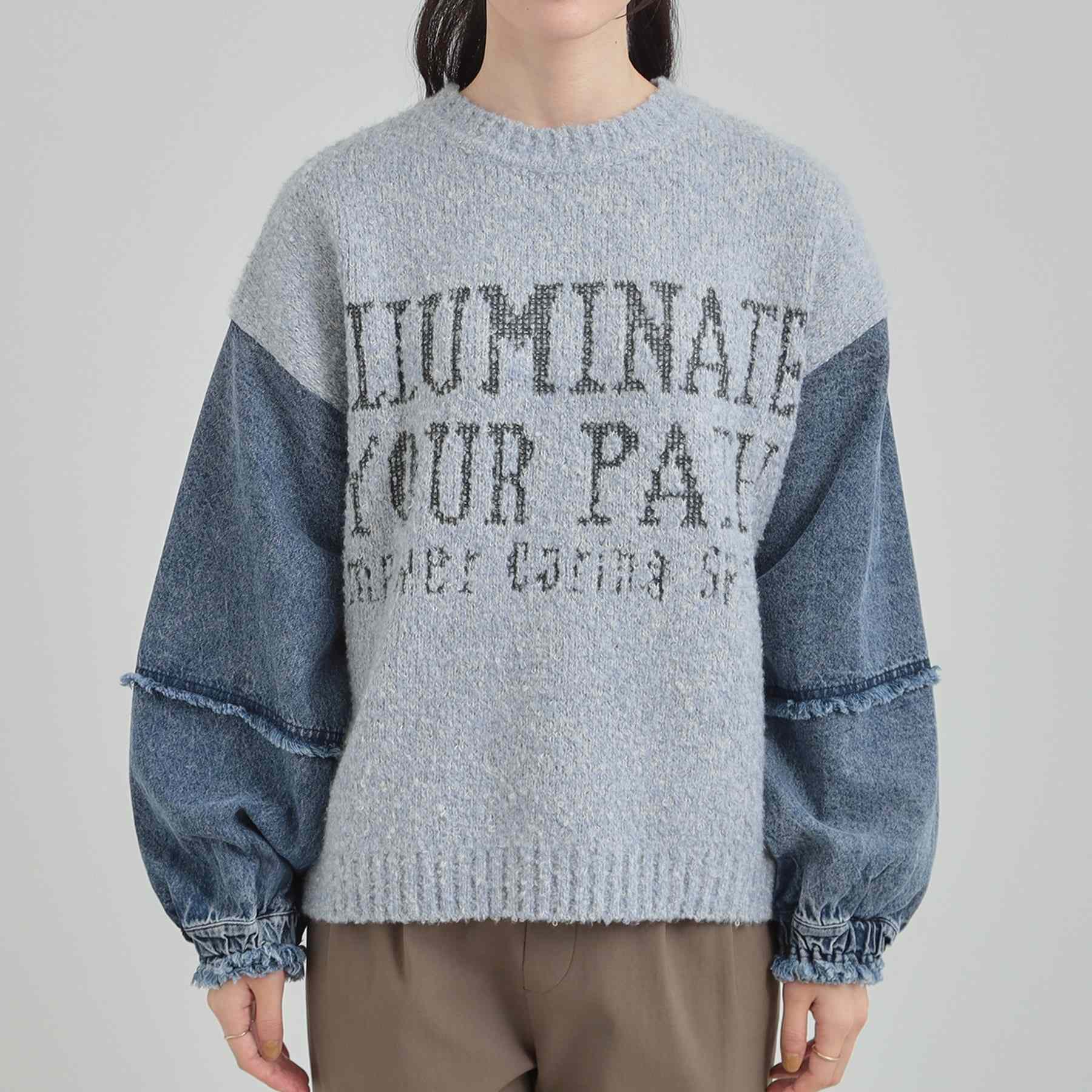 キューティーブロンド Cutie Blonde 袖デニム切替 ブークレロゴニット （チャコールグレー(014)） チャコールグレー(014)