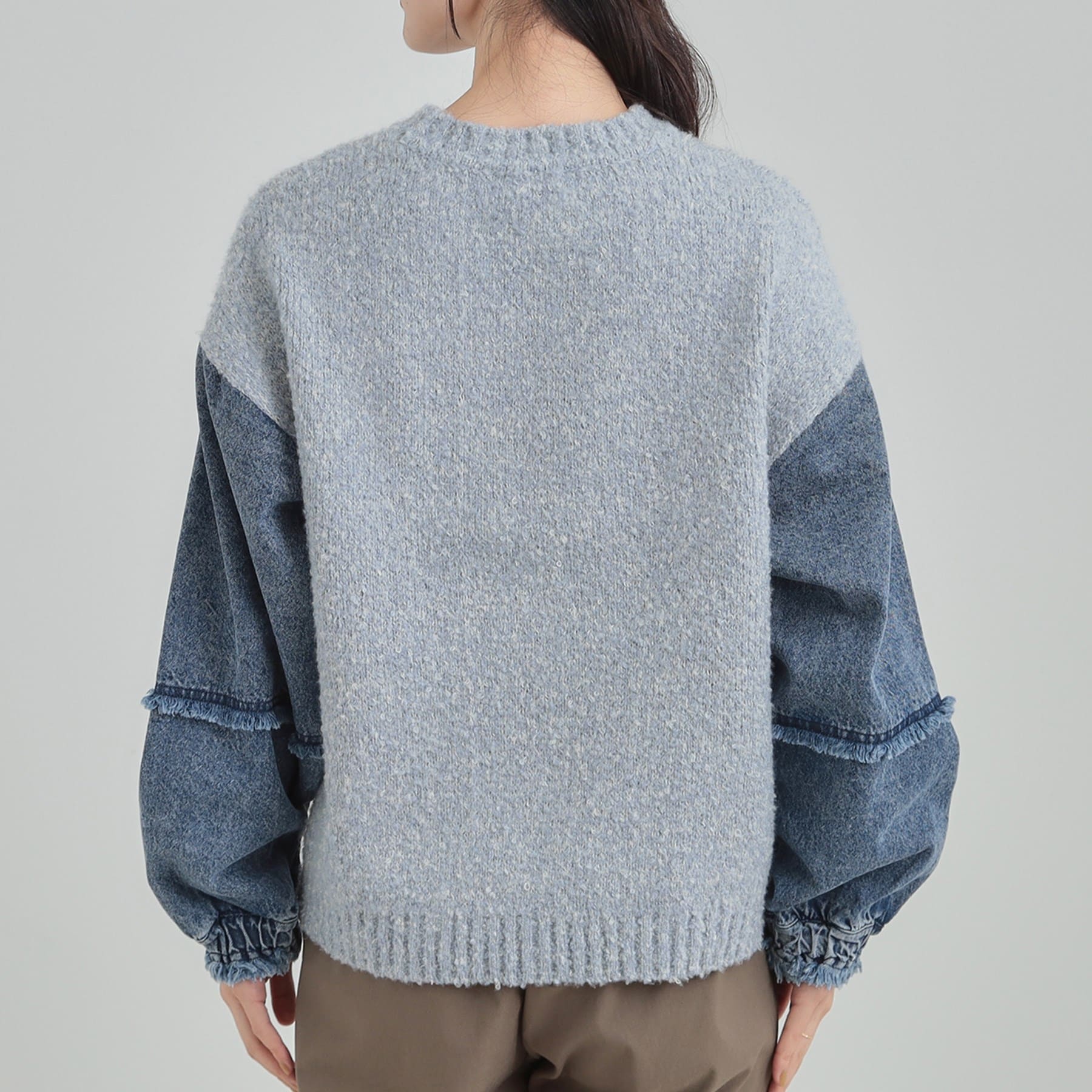 キューティーブロンド Cutie Blonde 袖デニム切替 ブークレロゴニット （チャコールグレー(014)） チャコールグレー(014)