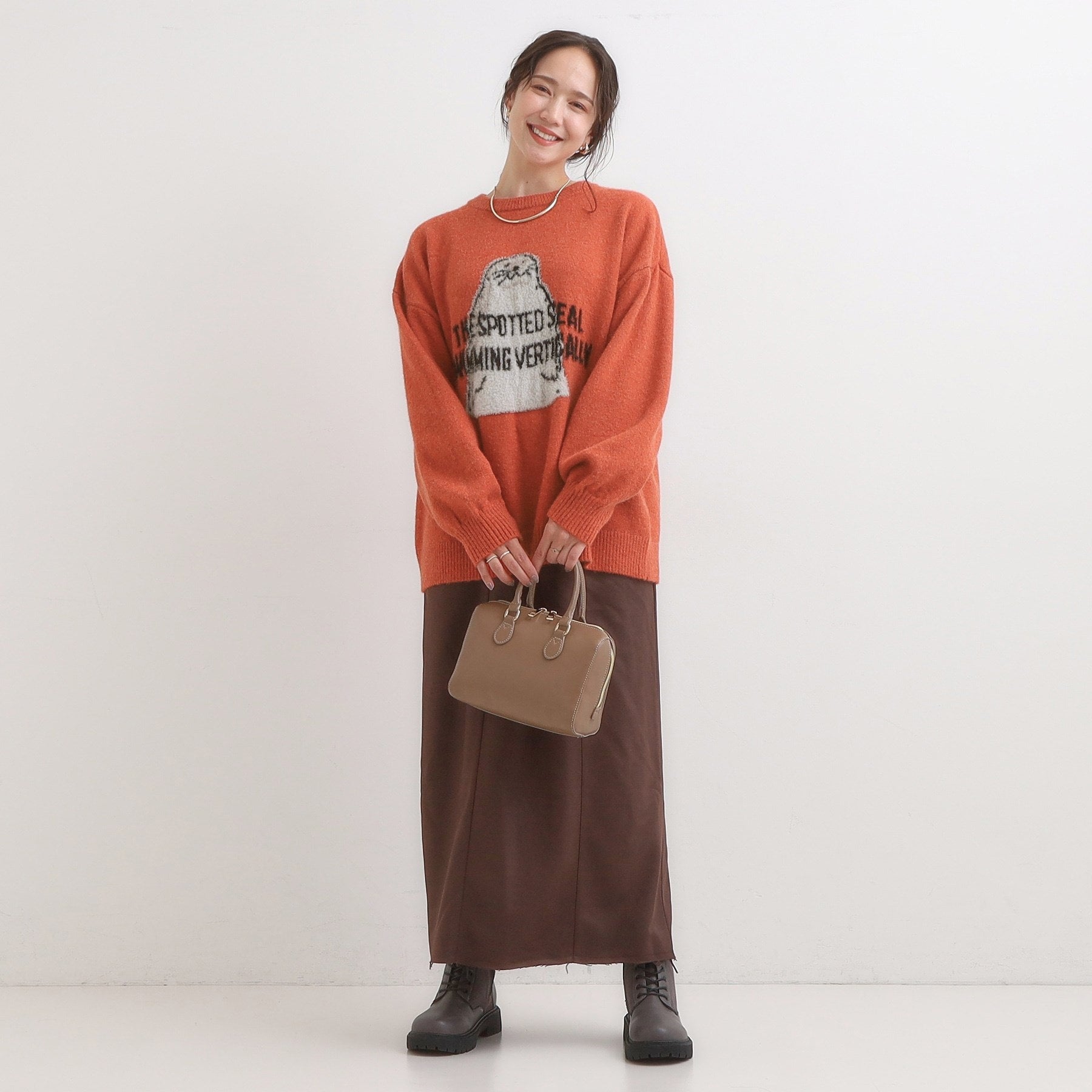 キューティーブロンド Cutie Blonde 【旭山動物園応援商品】ゆるアニマル ふわふわジャカードニット （オレンジ(267)） オレンジ(267)