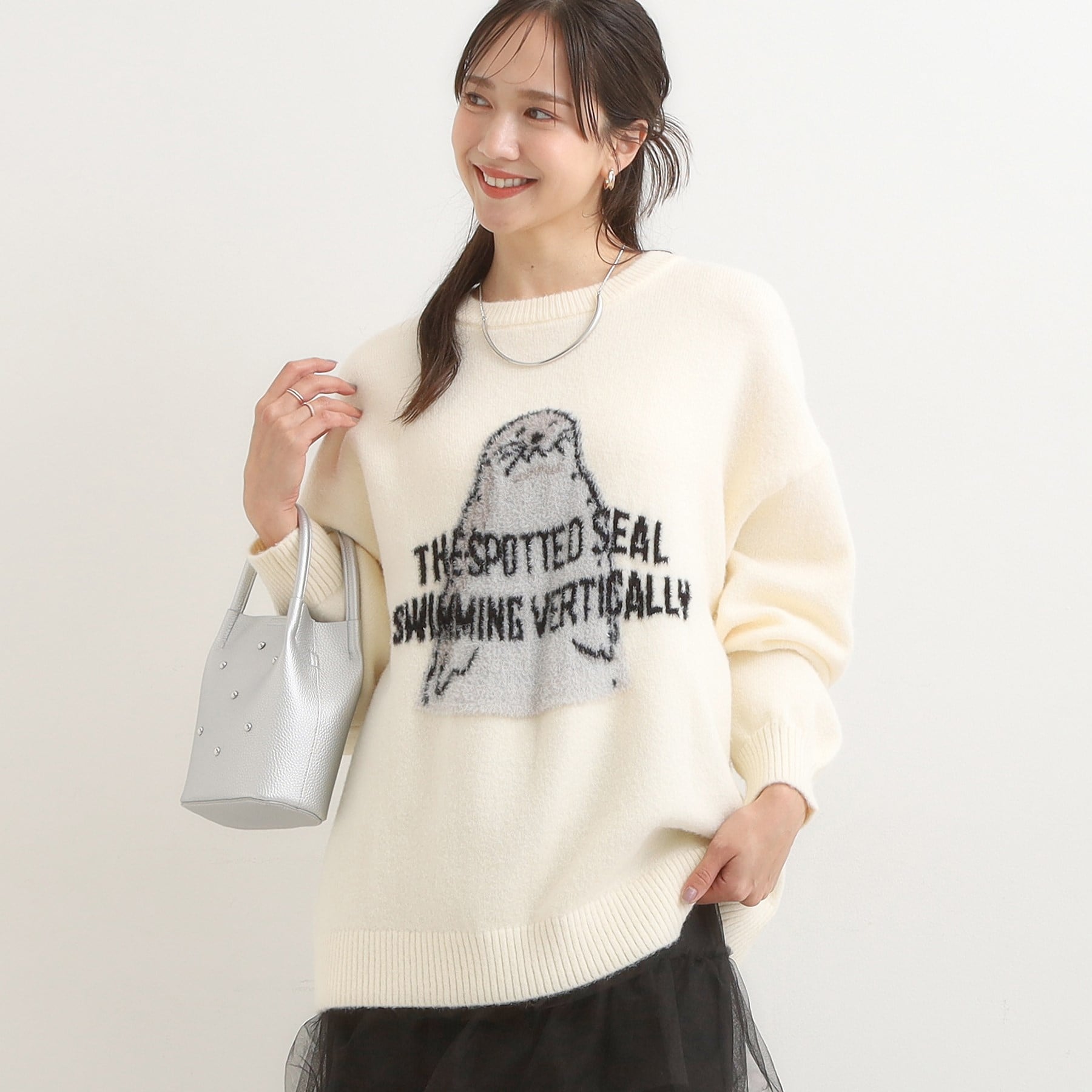 キューティーブロンド Cutie Blonde 【旭山動物園応援商品】ゆるアニマル ふわふわジャカードニット （オフホワイト(203)） オフホワイト(203)